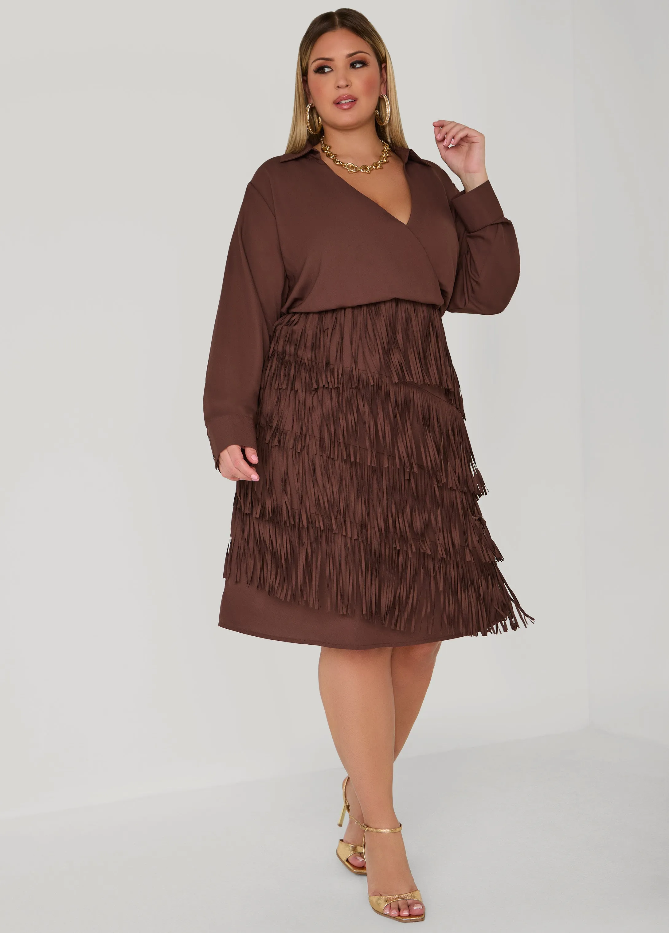Fringed Faux Wrap Dress sold by Ashley Stewart product image thumbnail 5