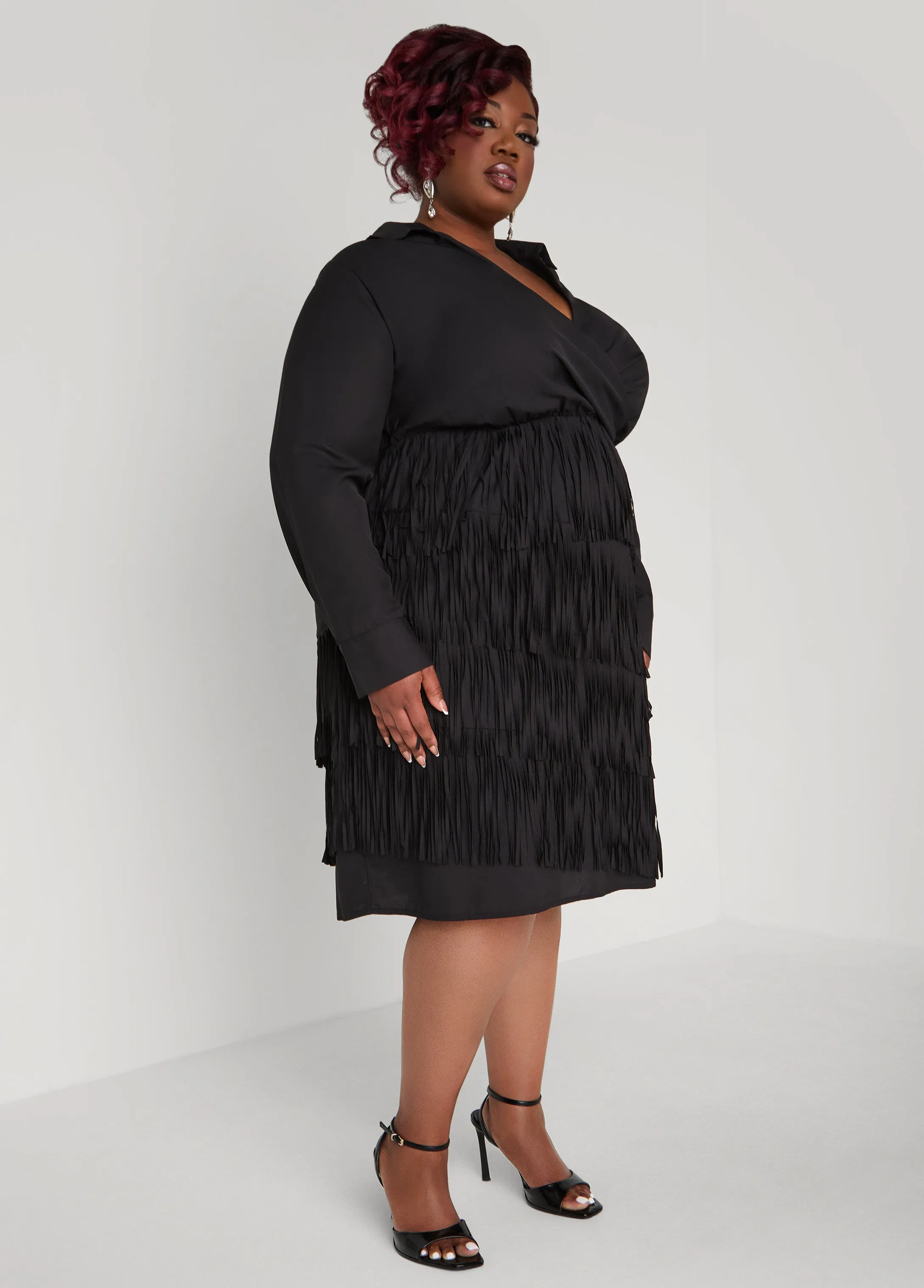 Fringed Faux Wrap Dress sold by Ashley Stewart product image thumbnail 3
