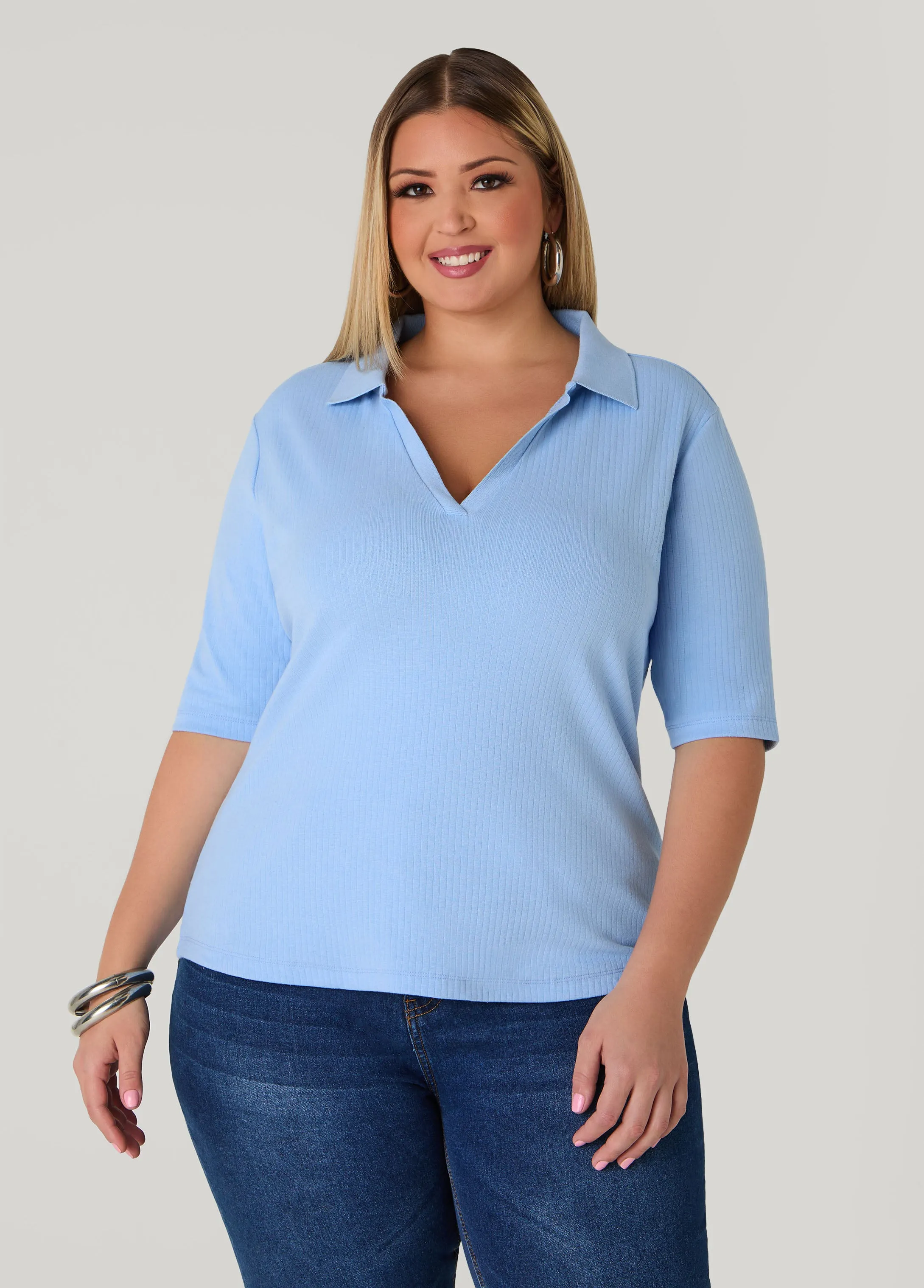 V Neck Ribbed Top sold by Ashley Stewart