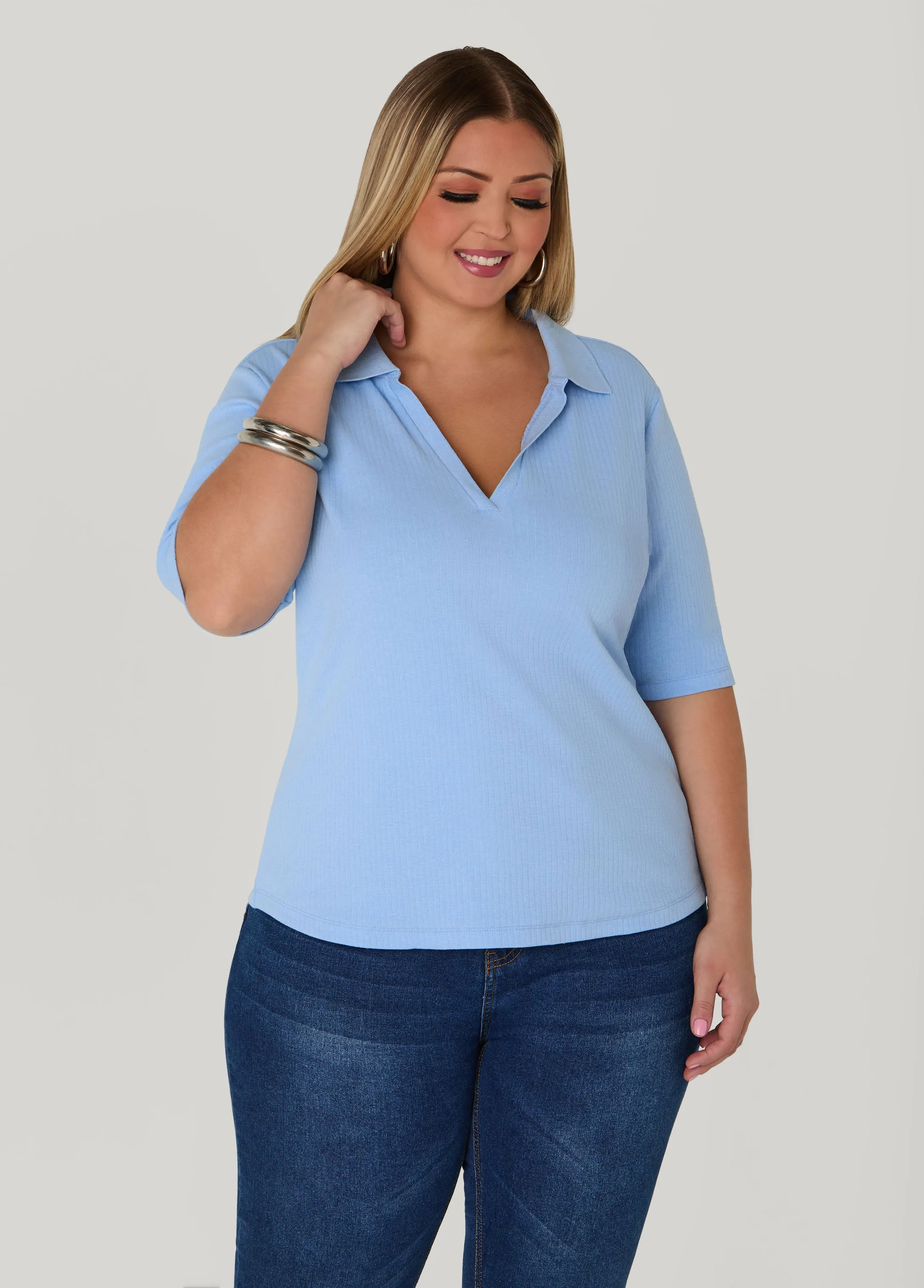 V Neck Ribbed Top sold by Ashley Stewart product image thumbnail 2