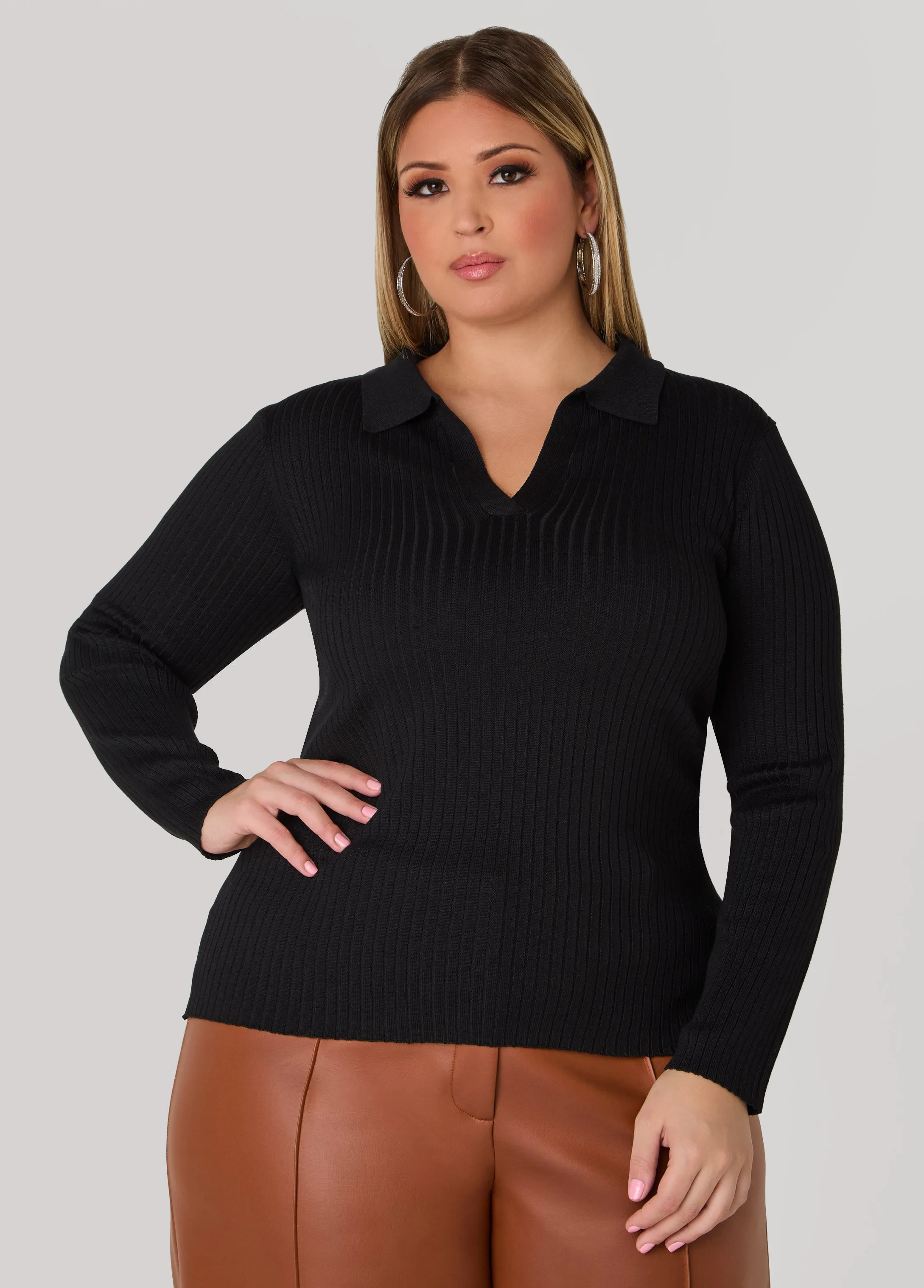 Ribbed V Neck Sweater sold by Ashley Stewart