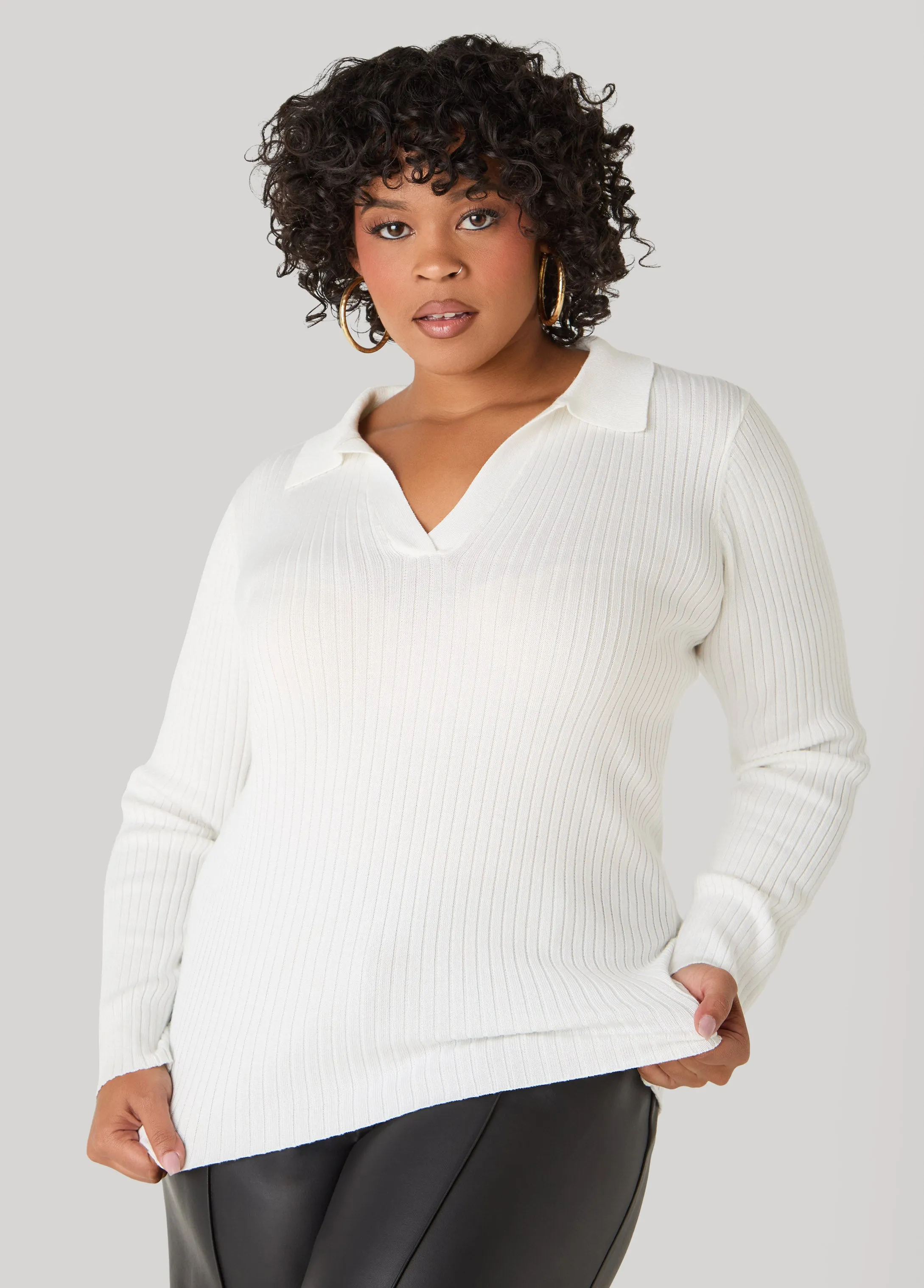 Ribbed V Neck Sweater sold by Ashley Stewart product image thumbnail 5