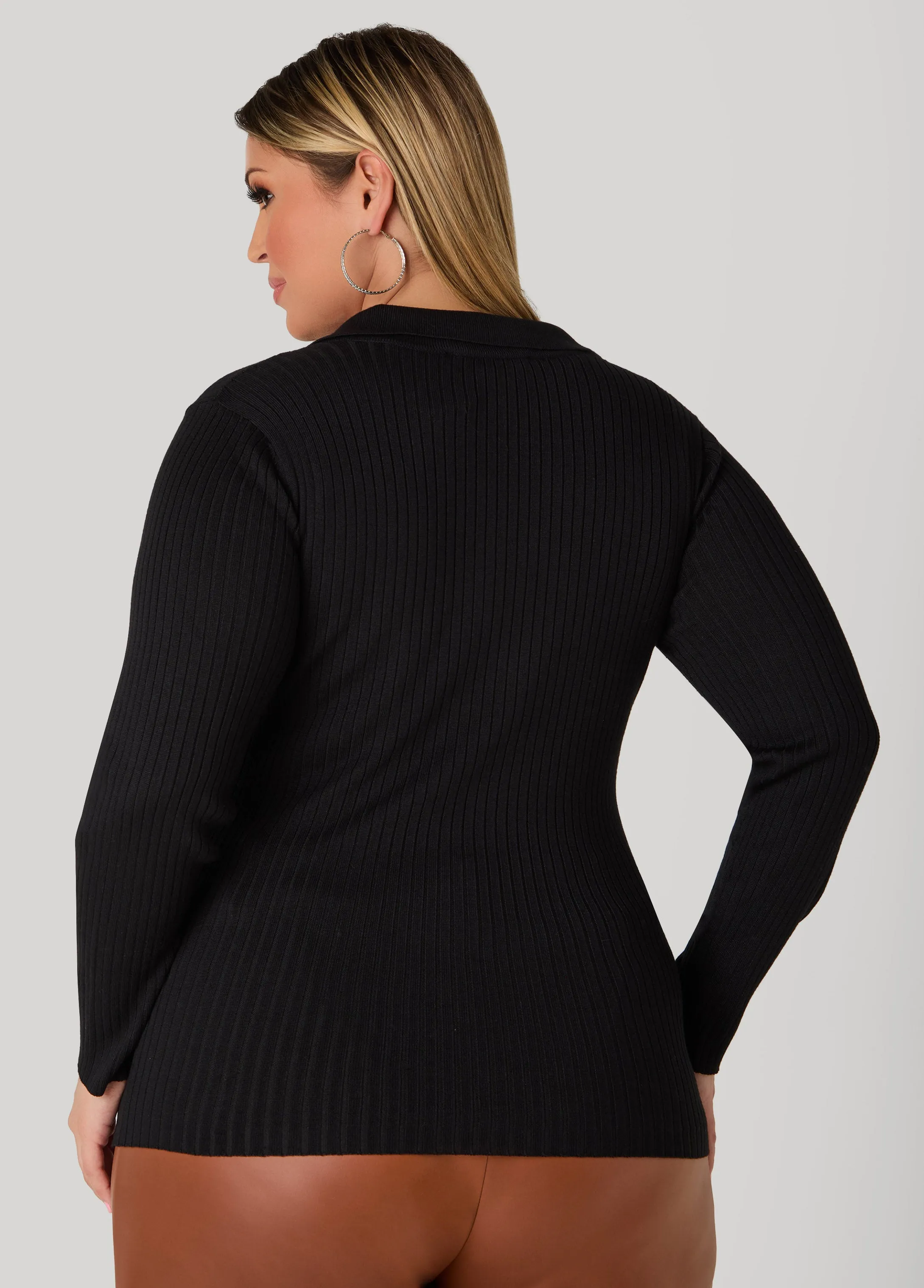 Ribbed V Neck Sweater sold by Ashley Stewart product image thumbnail 4
