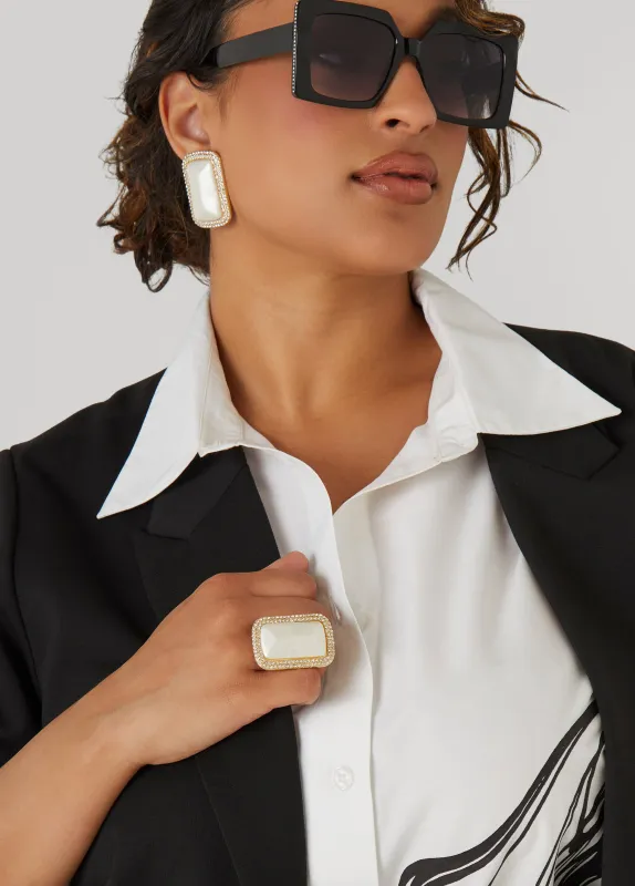 Faux Pearl And Crystal Stretch Ring sold by Ashley Stewart