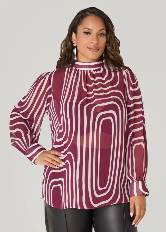 Abstract Print Mock Neck Blouse sold by Ashley Stewart