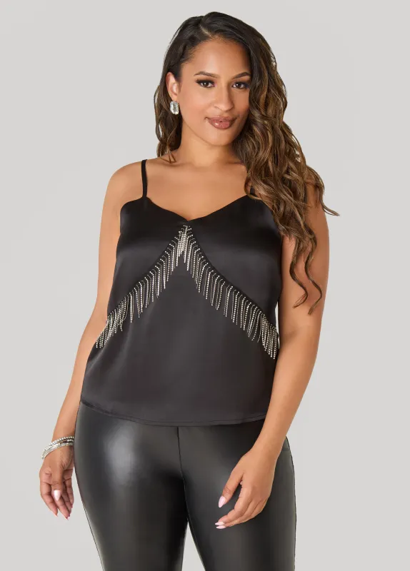 Crystal Fringe Satin Cami sold by Ashley Stewart