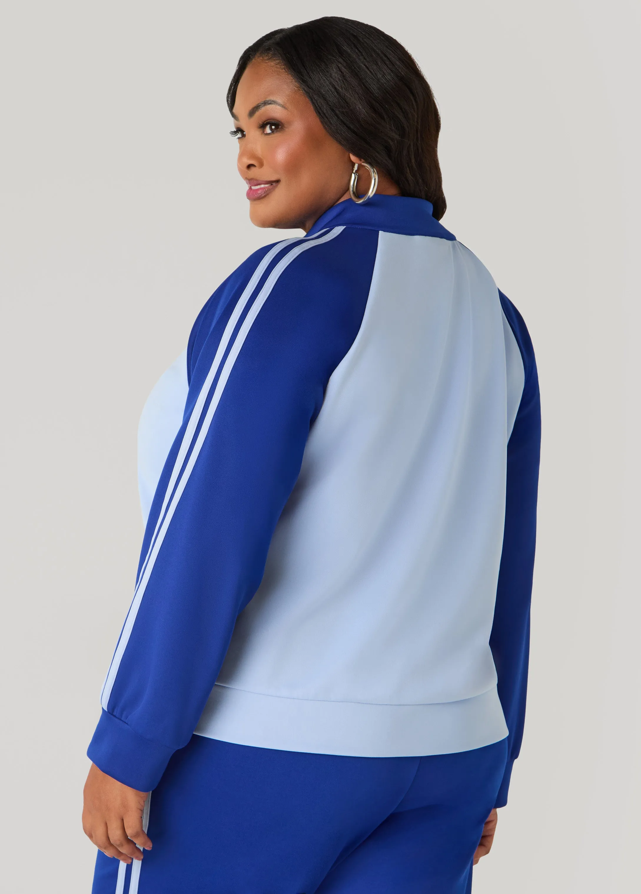 Two Tone Striped Track Jacket sold by Ashley Stewart product image thumbnail 2