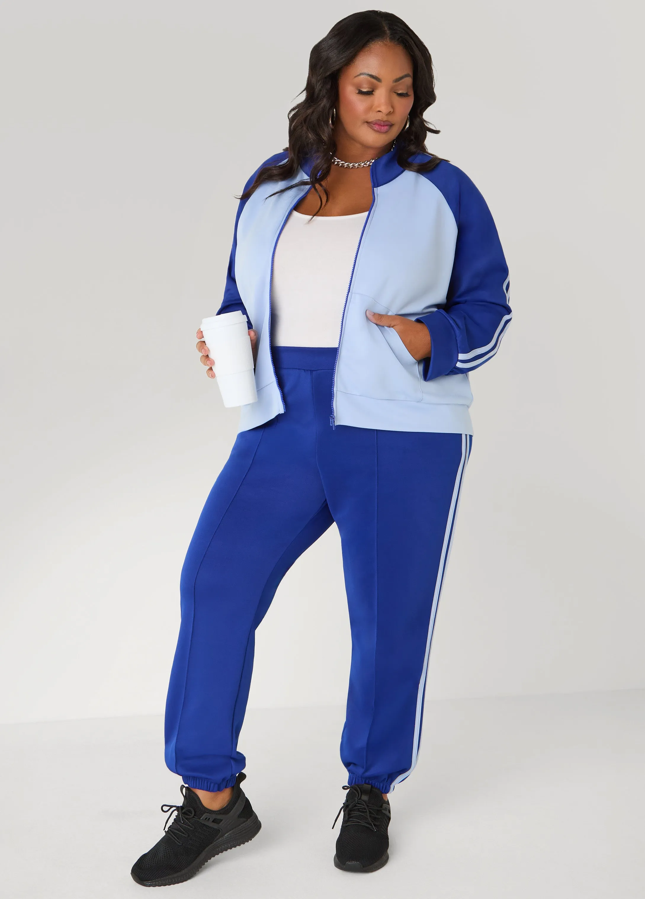 Two Tone Striped Track Jacket sold by Ashley Stewart product image thumbnail 3