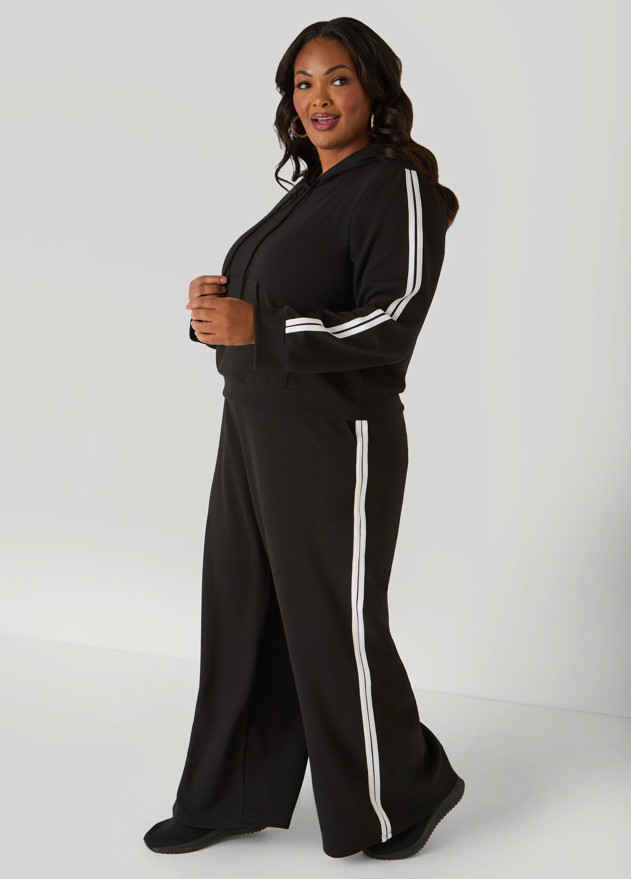 Striped Textured Knit Hoodie sold by Ashley Stewart product image thumbnail 3