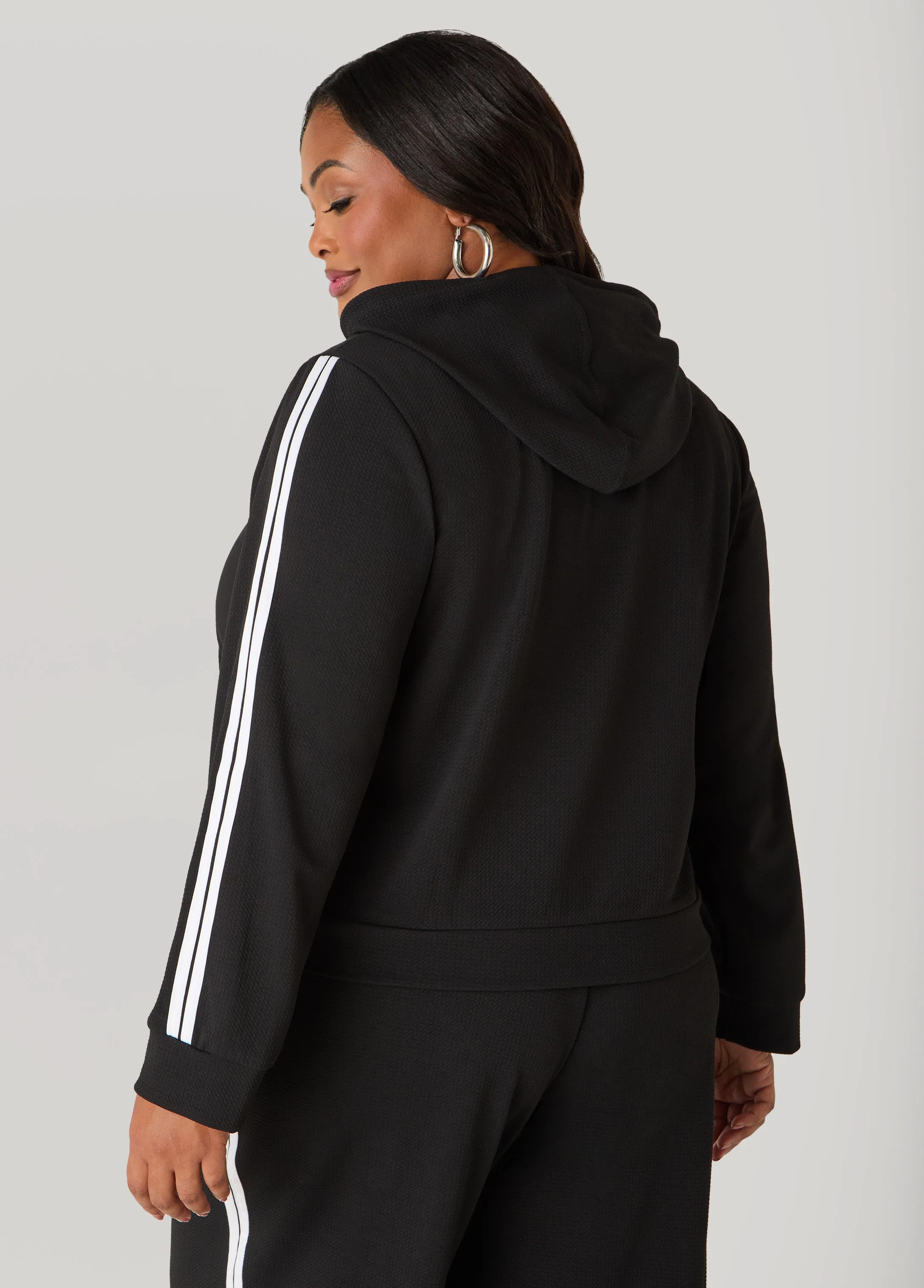 Striped Textured Knit Hoodie sold by Ashley Stewart product image thumbnail 2