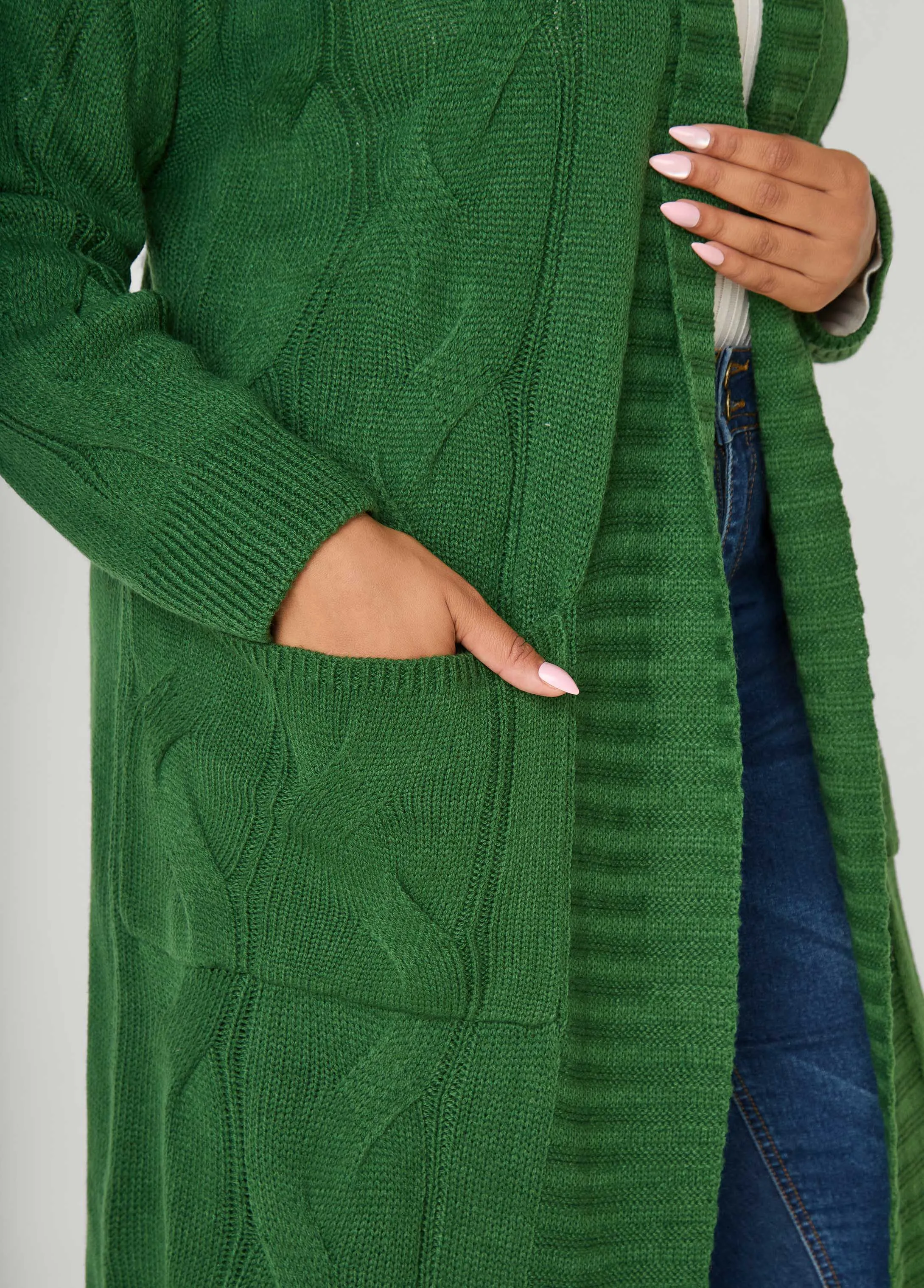 Pocketed Cable Knit Duster sold by Ashley Stewart product image thumbnail 4