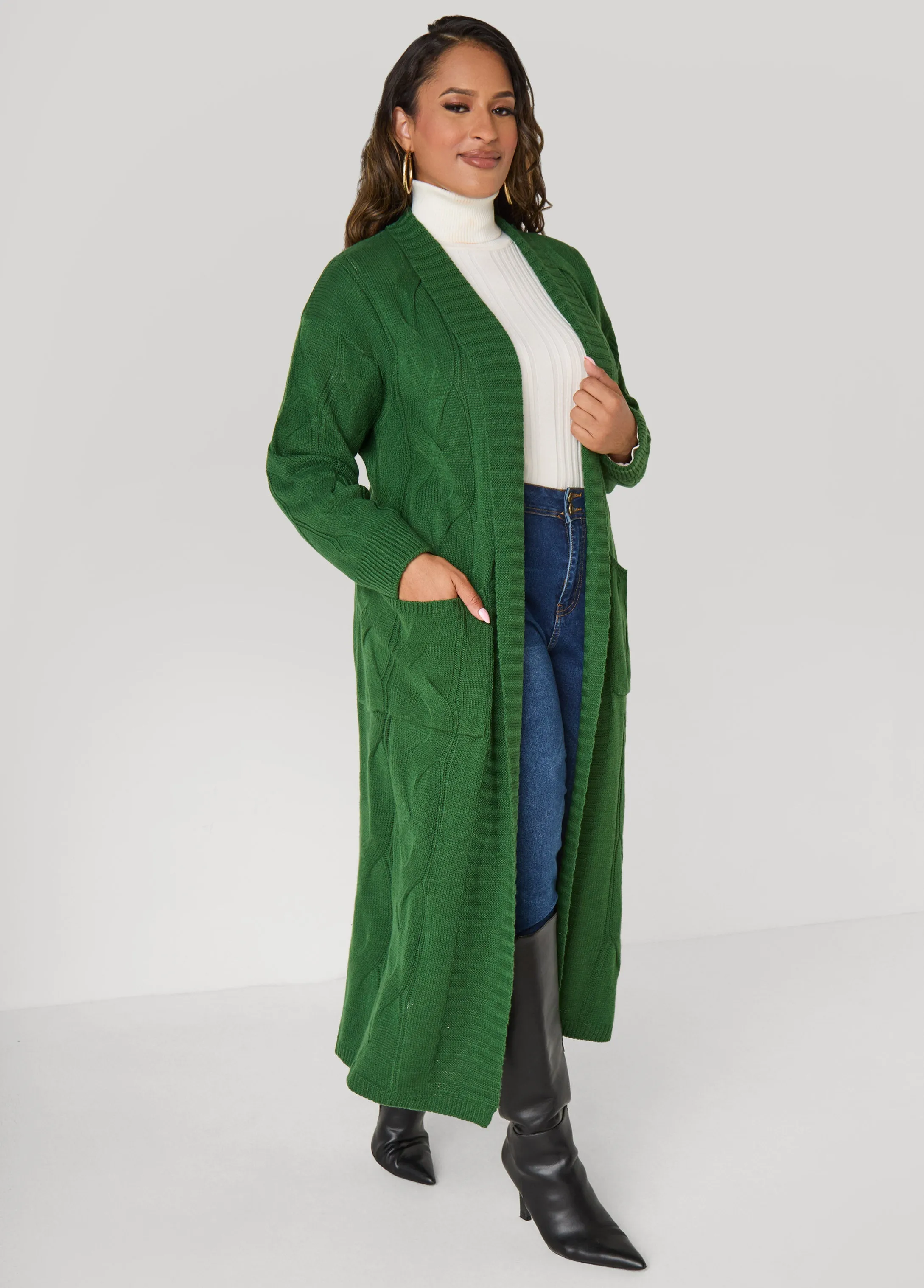 Pocketed Cable Knit Duster sold by Ashley Stewart product image thumbnail 3