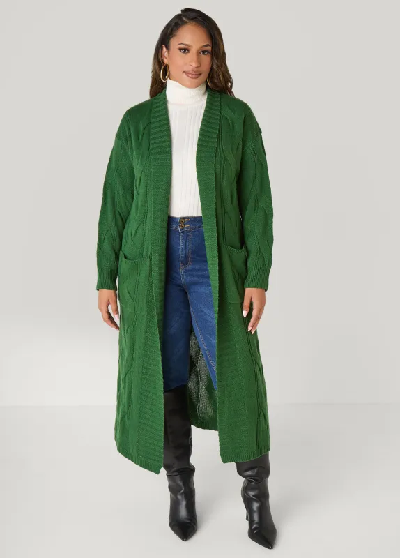 Pocketed Cable Knit Duster sold by Ashley Stewart