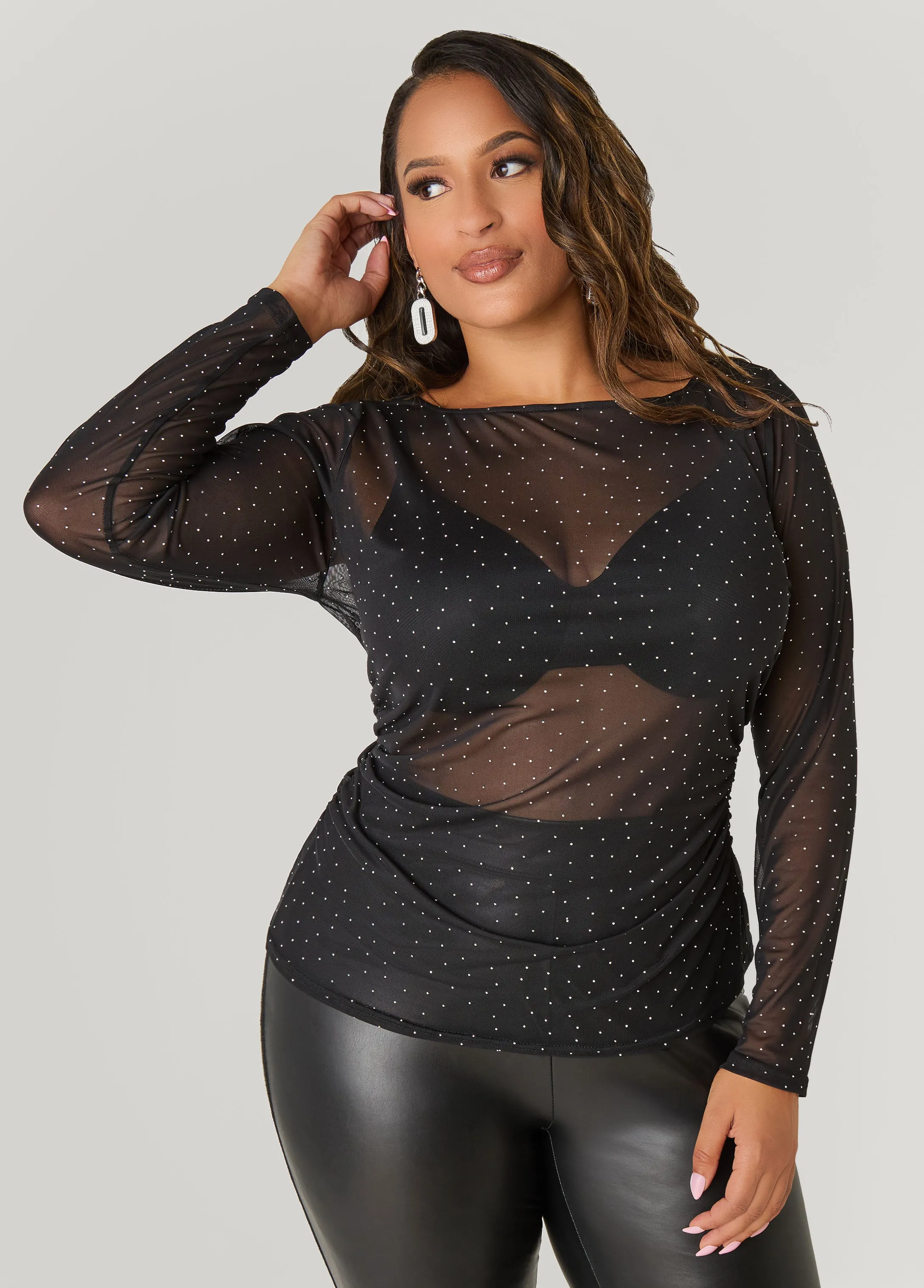 Studded Mesh Top sold by Ashley Stewart product image thumbnail 4