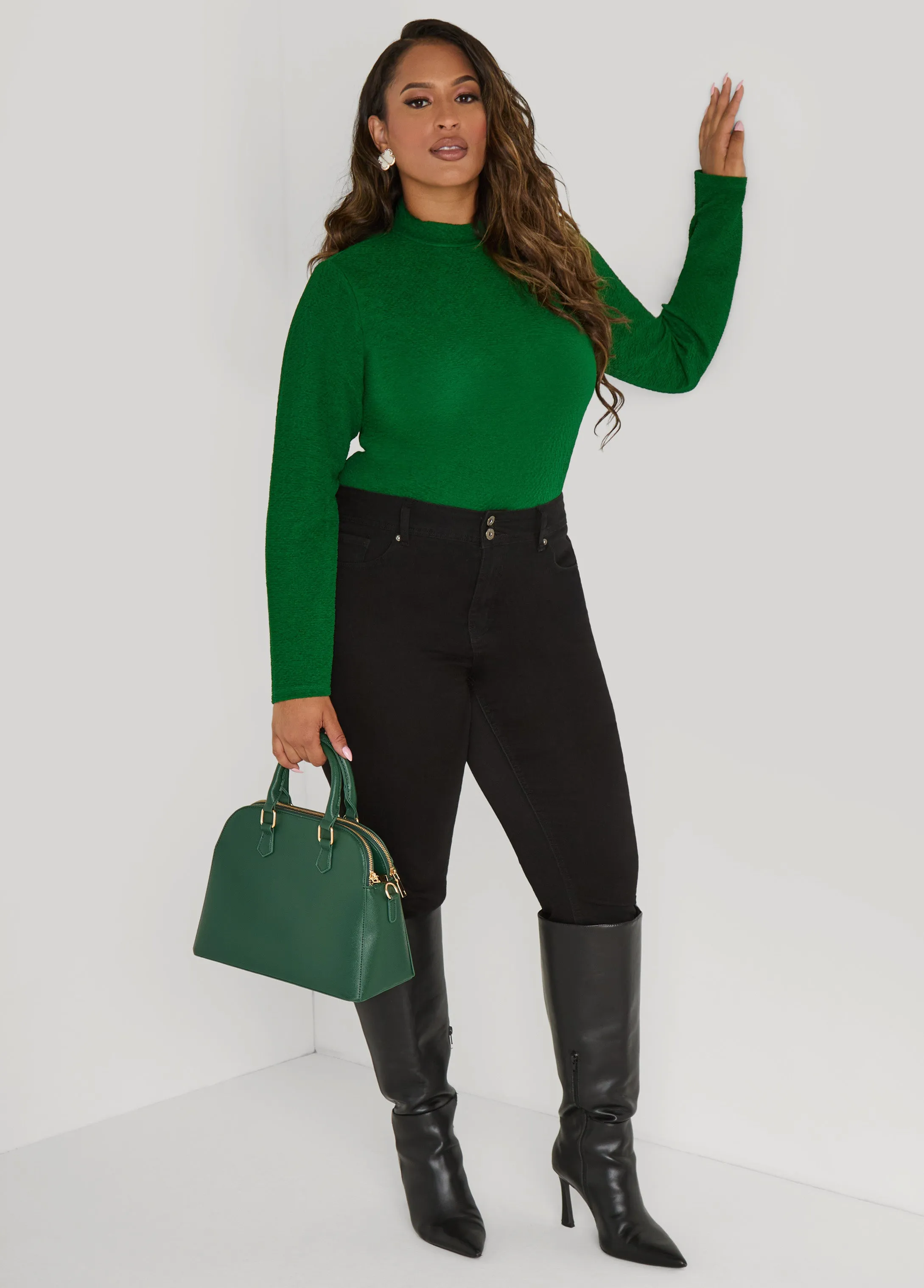 Textured Mock Neck Top sold by Ashley Stewart product image thumbnail 3