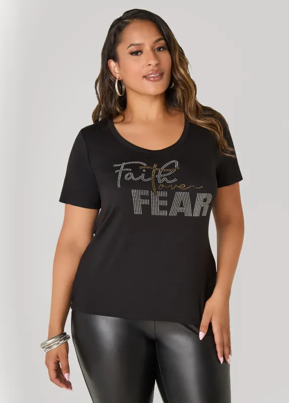 Studded Faith Over Fear Tee sold by Ashley Stewart