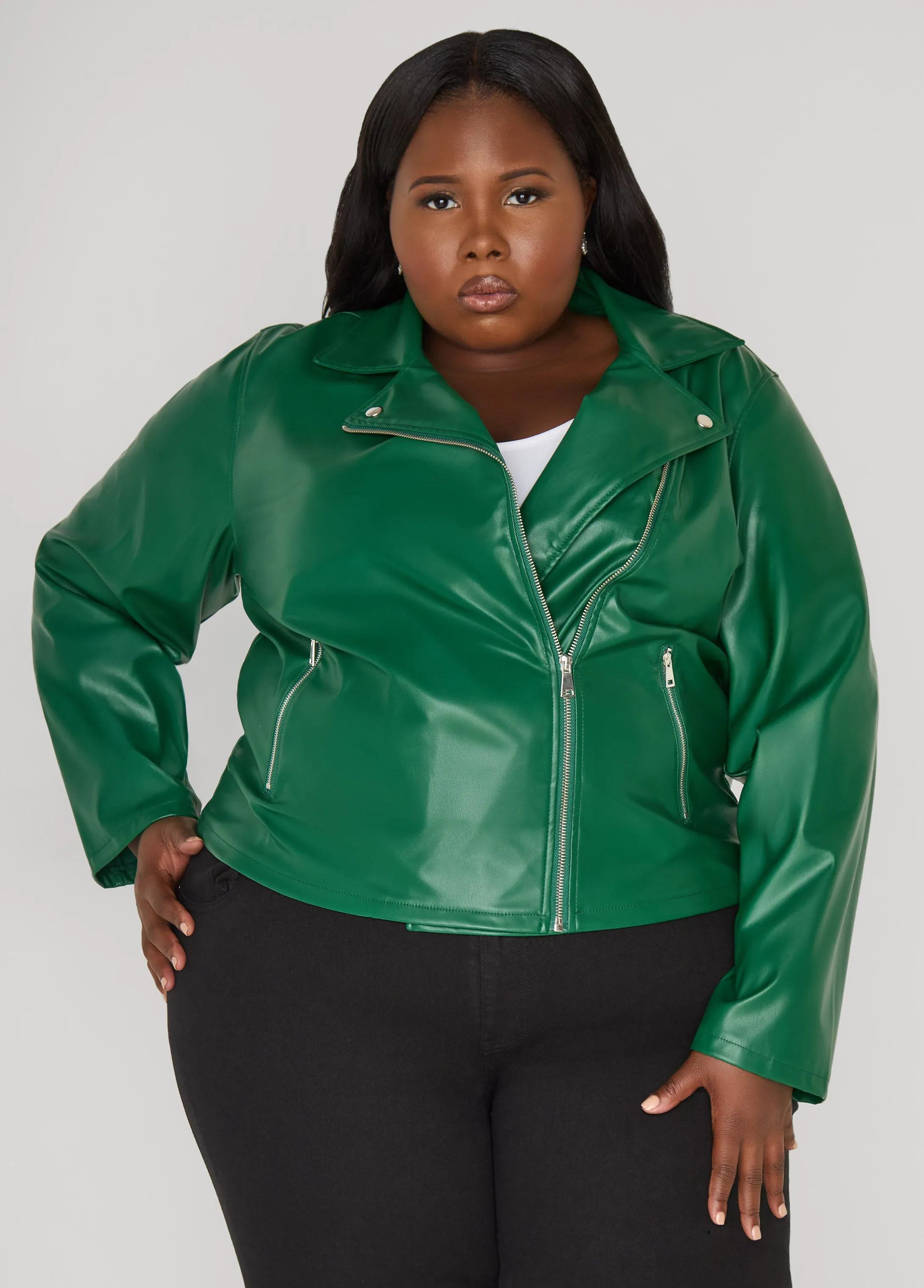 Asymmetric Zipper Moto Jacket sold by Ashley Stewart
