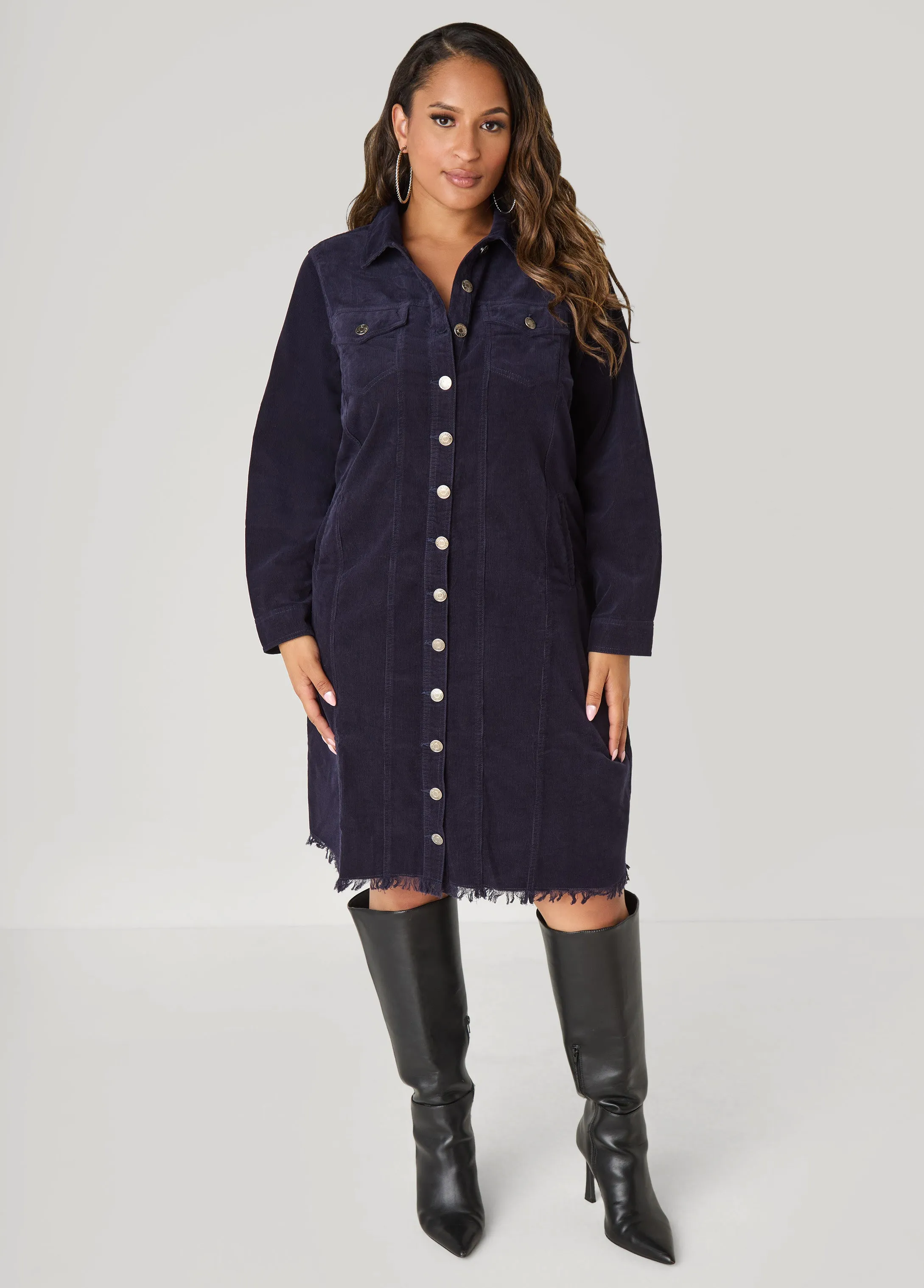 Frayed Corduroy Shirtdress sold by Ashley Stewart product image thumbnail 5