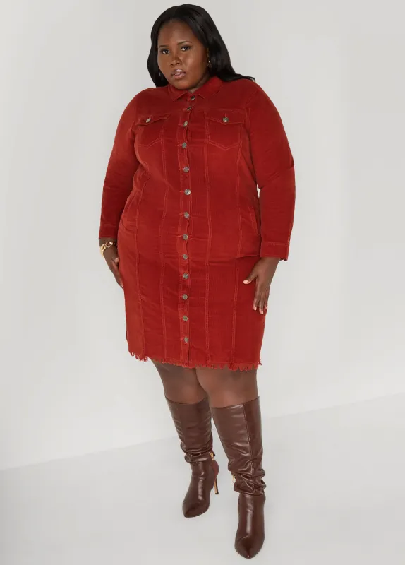 Frayed Corduroy Shirtdress sold by Ashley Stewart