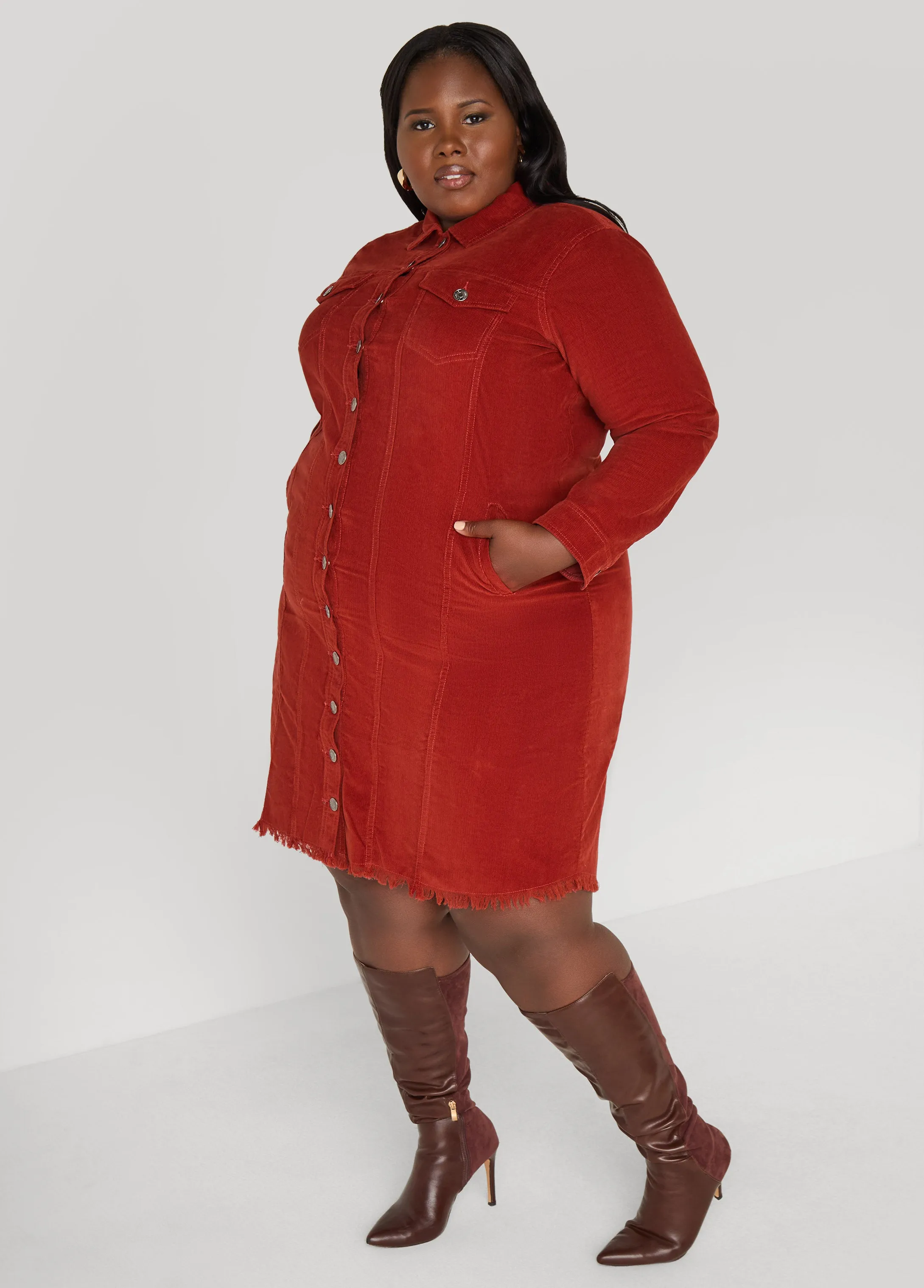 Frayed Corduroy Shirtdress sold by Ashley Stewart product image thumbnail 4