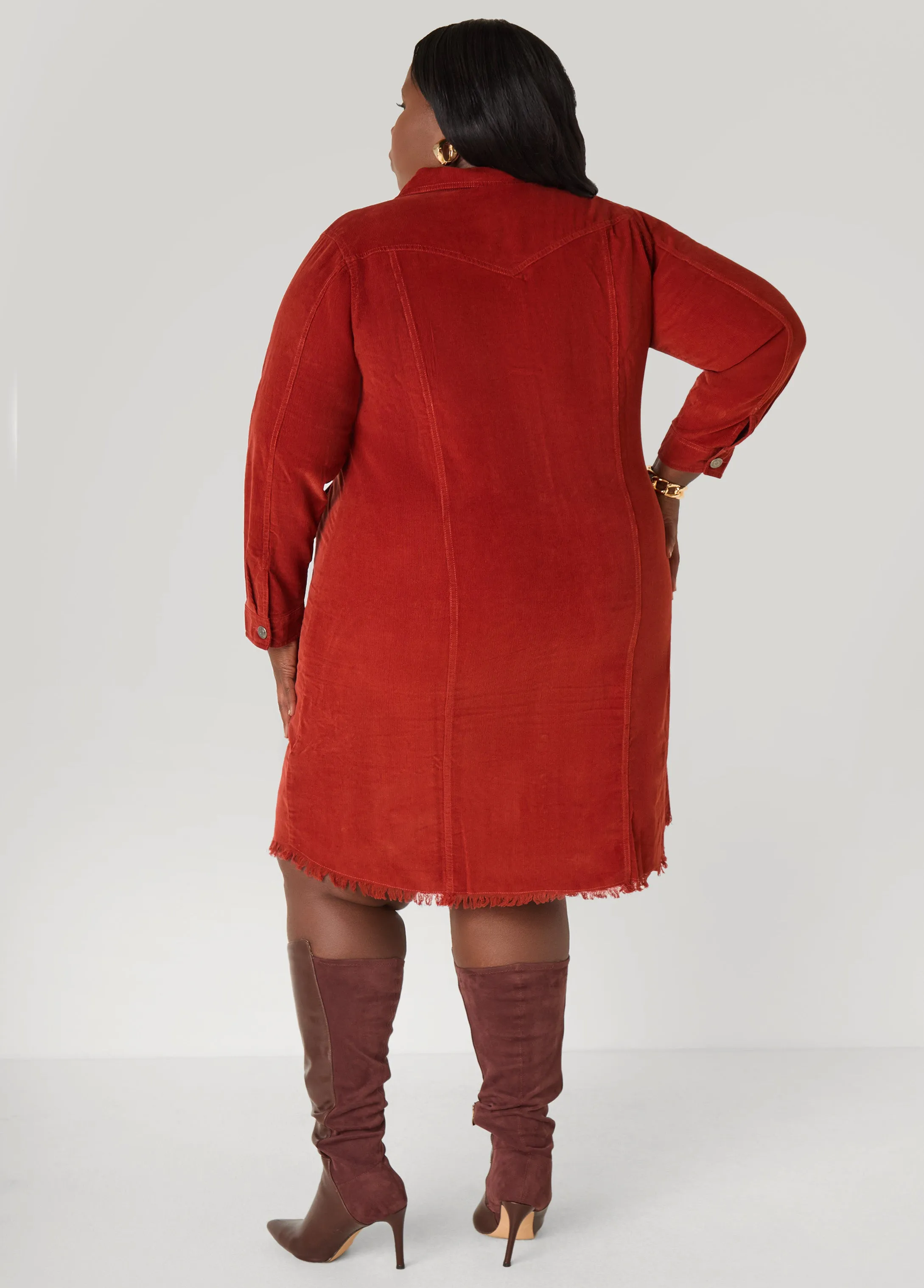 Frayed Corduroy Shirtdress sold by Ashley Stewart product image thumbnail 2