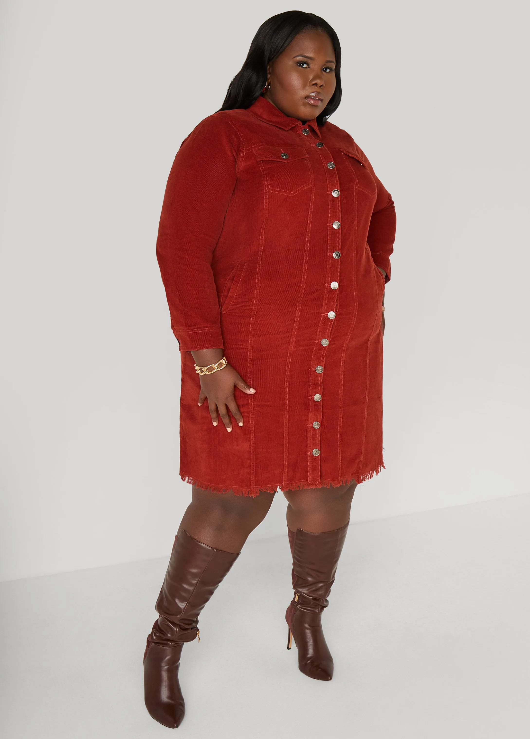 Frayed Corduroy Shirtdress sold by Ashley Stewart product image thumbnail 3