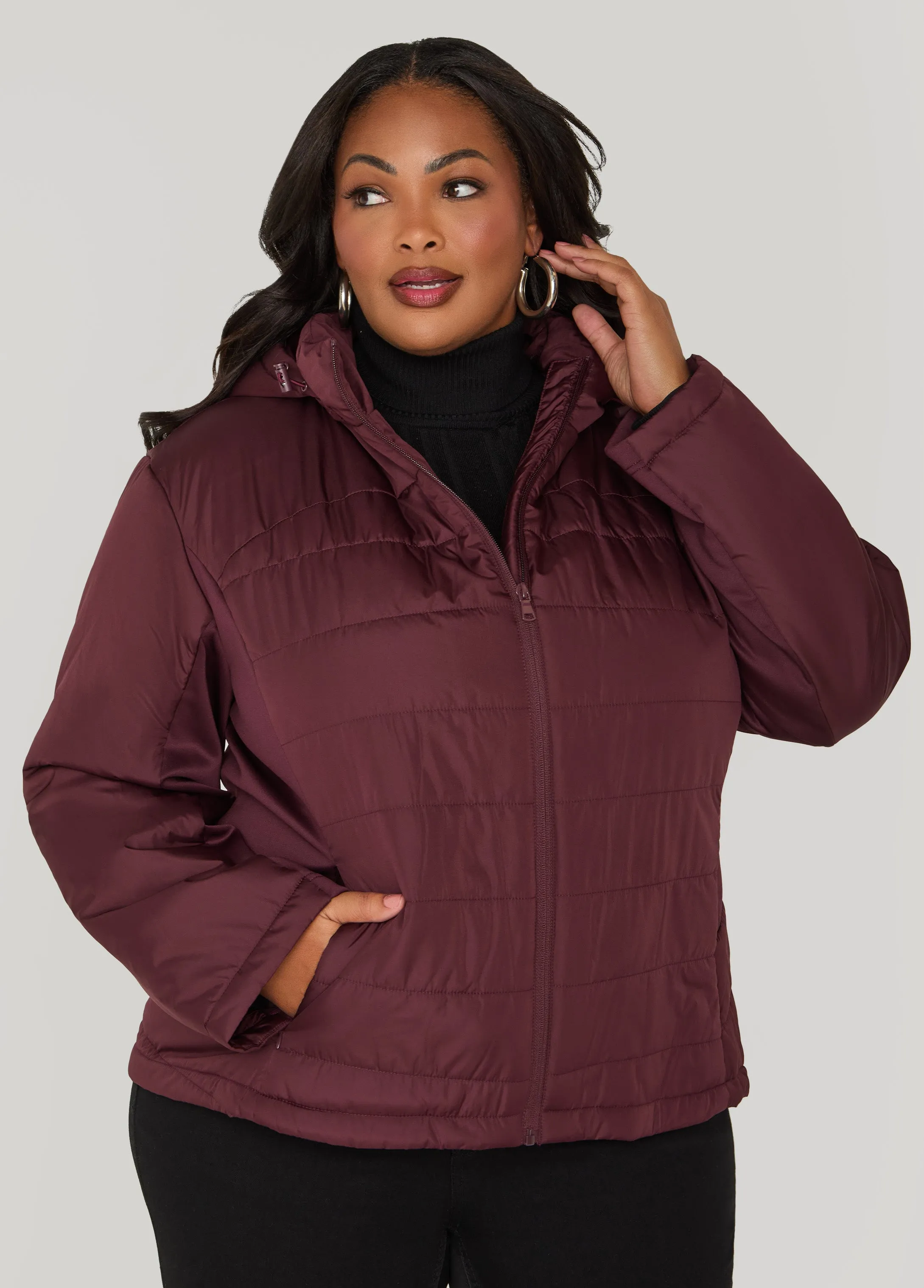 Knit Paneled Hooded Jacket sold by Ashley Stewart product image thumbnail 5