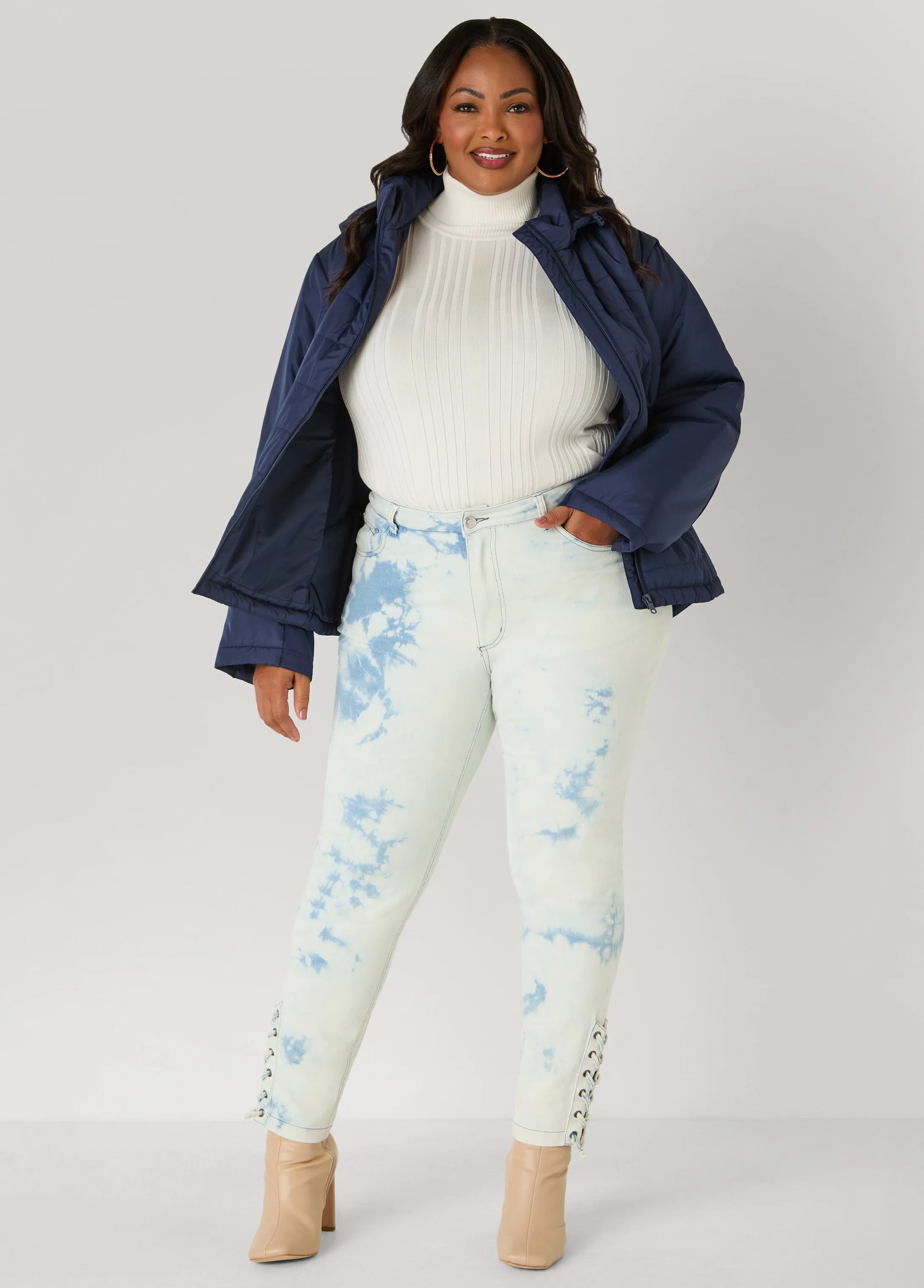 Knit Paneled Hooded Jacket sold by Ashley Stewart product image thumbnail 2