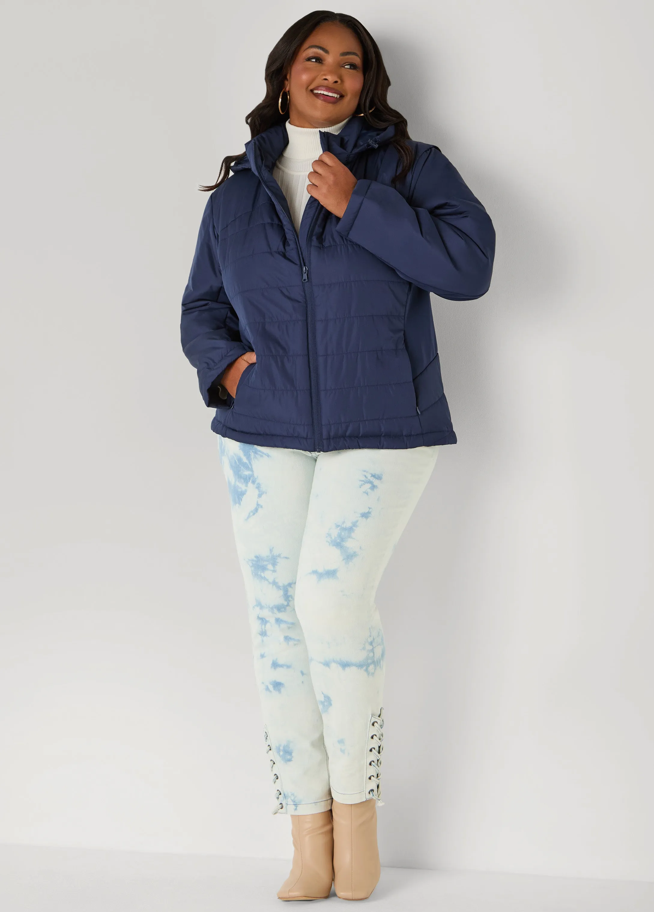 Knit Paneled Hooded Jacket sold by Ashley Stewart product image thumbnail 3