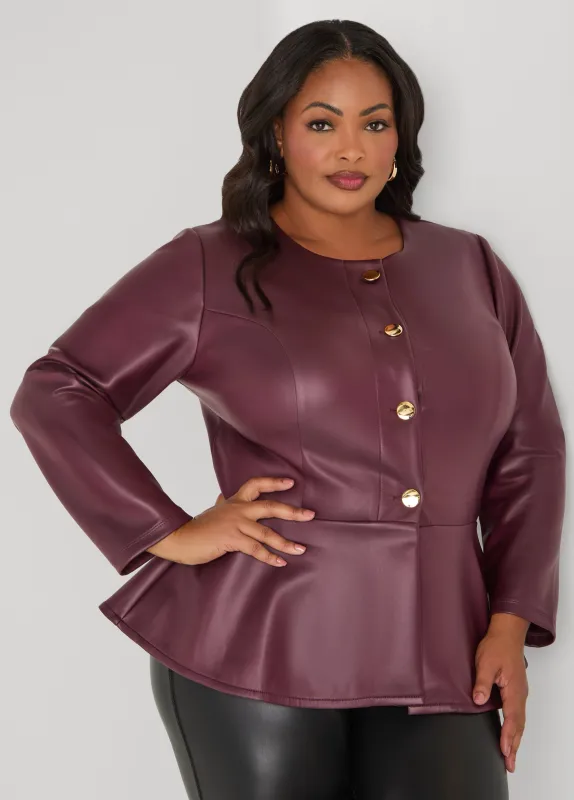 Peplum Faux Leather Jacket sold by Ashley Stewart