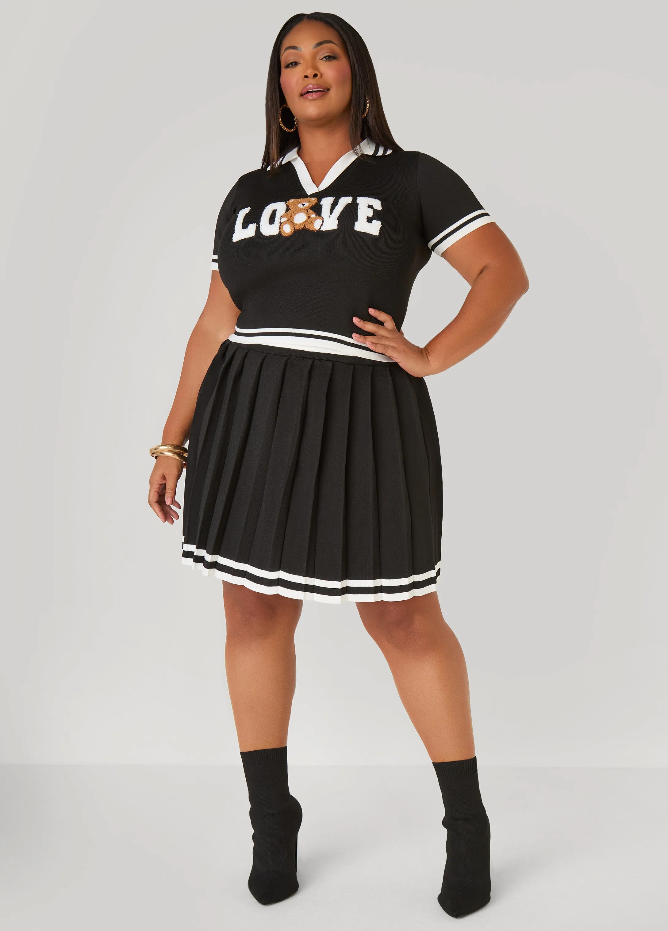 Pleated Knit Mini Skirt sold by Ashley Stewart