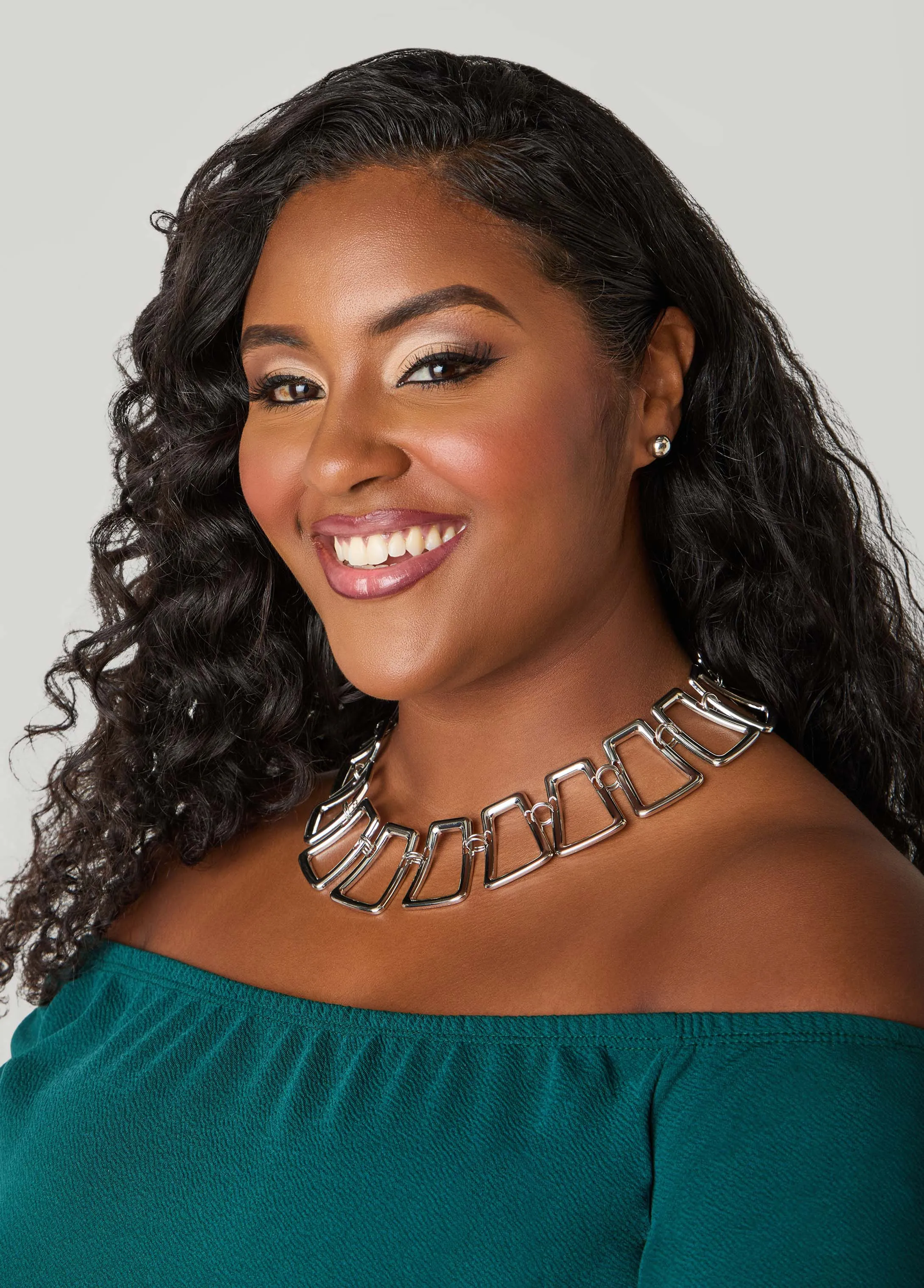 Silver Tone Rectangle Necklace Set sold by Ashley Stewart product image thumbnail 2