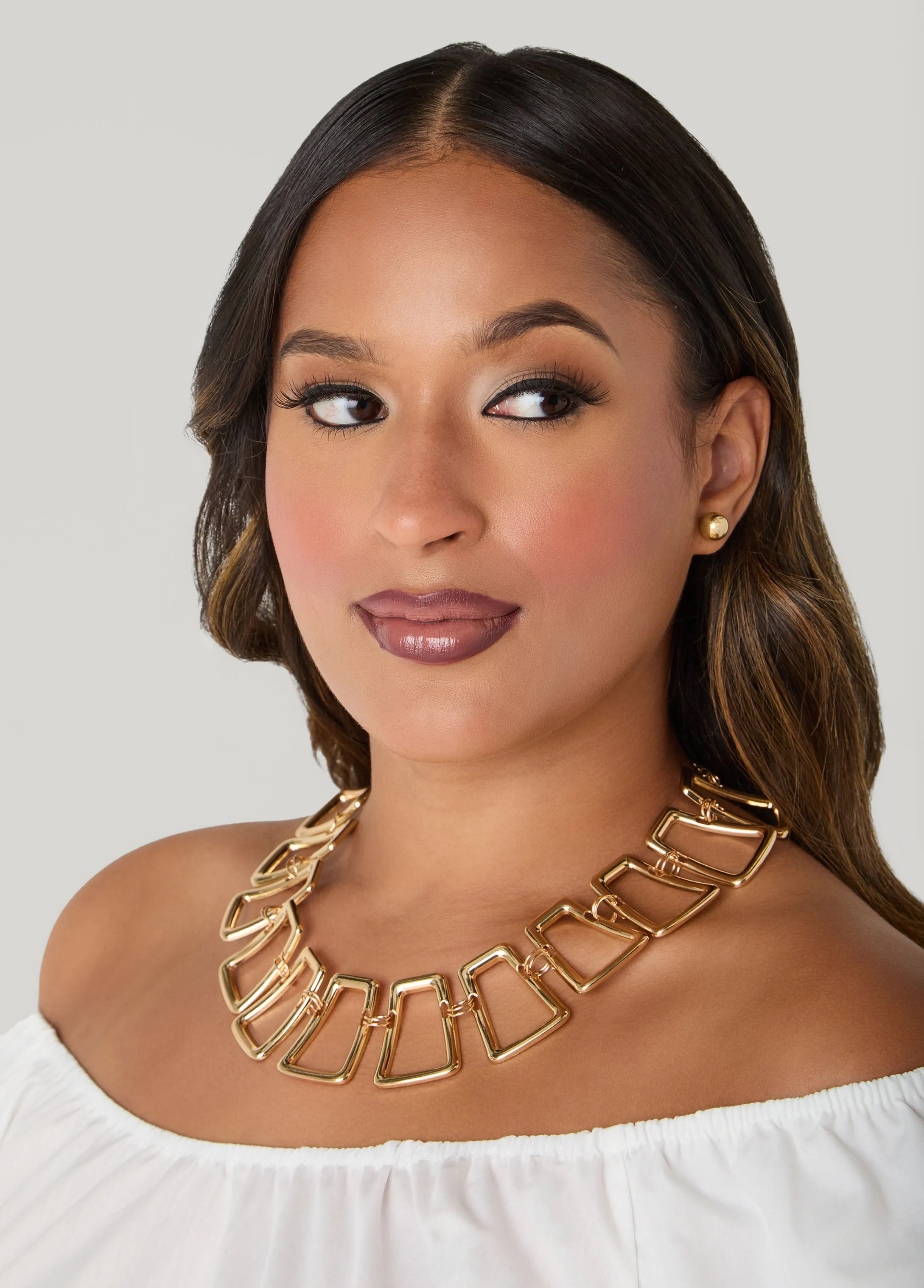 Gold Tone Rectangle Necklace Set sold by Ashley Stewart product image thumbnail 2