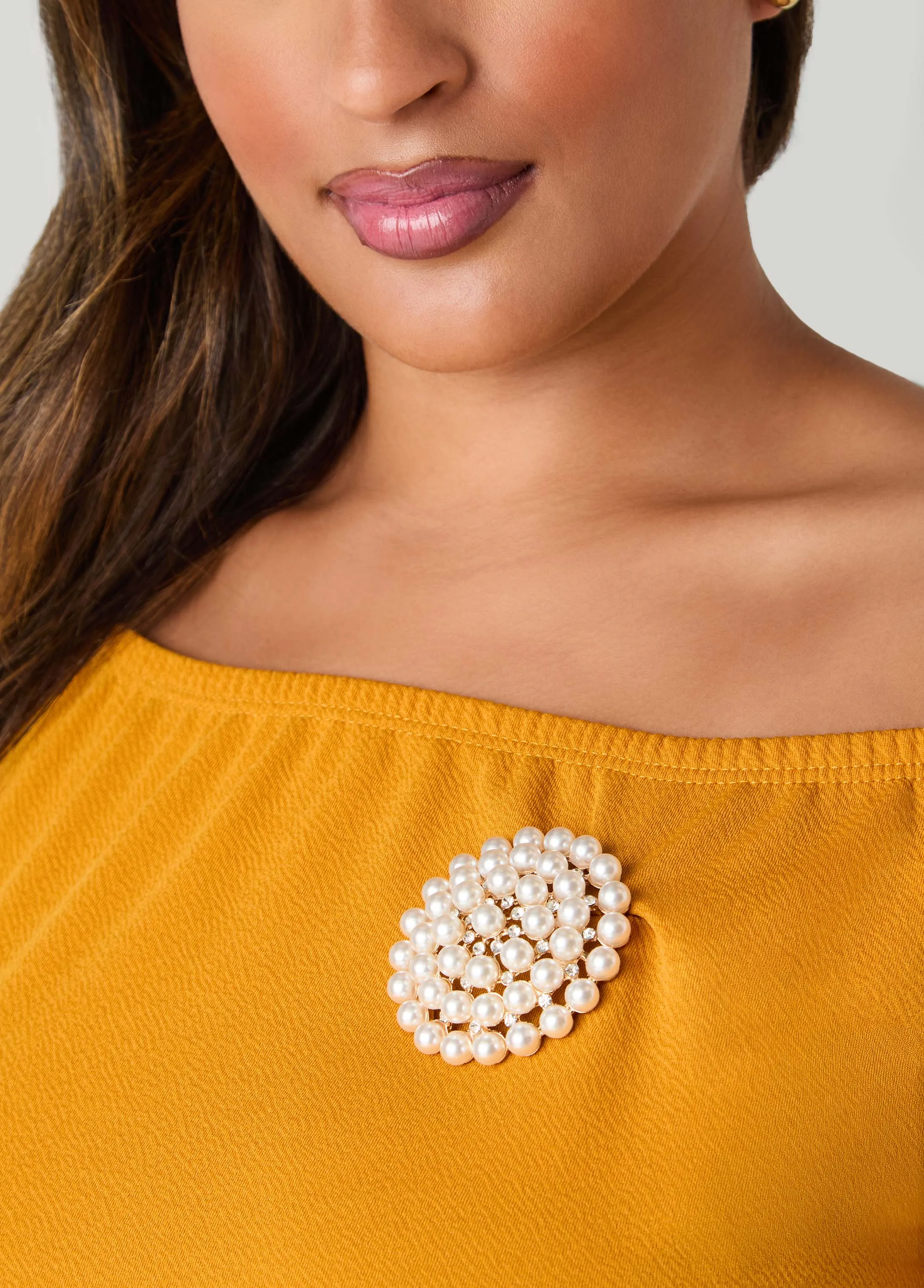 Faux Pearl And Crystal Brooch sold by Ashley Stewart product image thumbnail 2