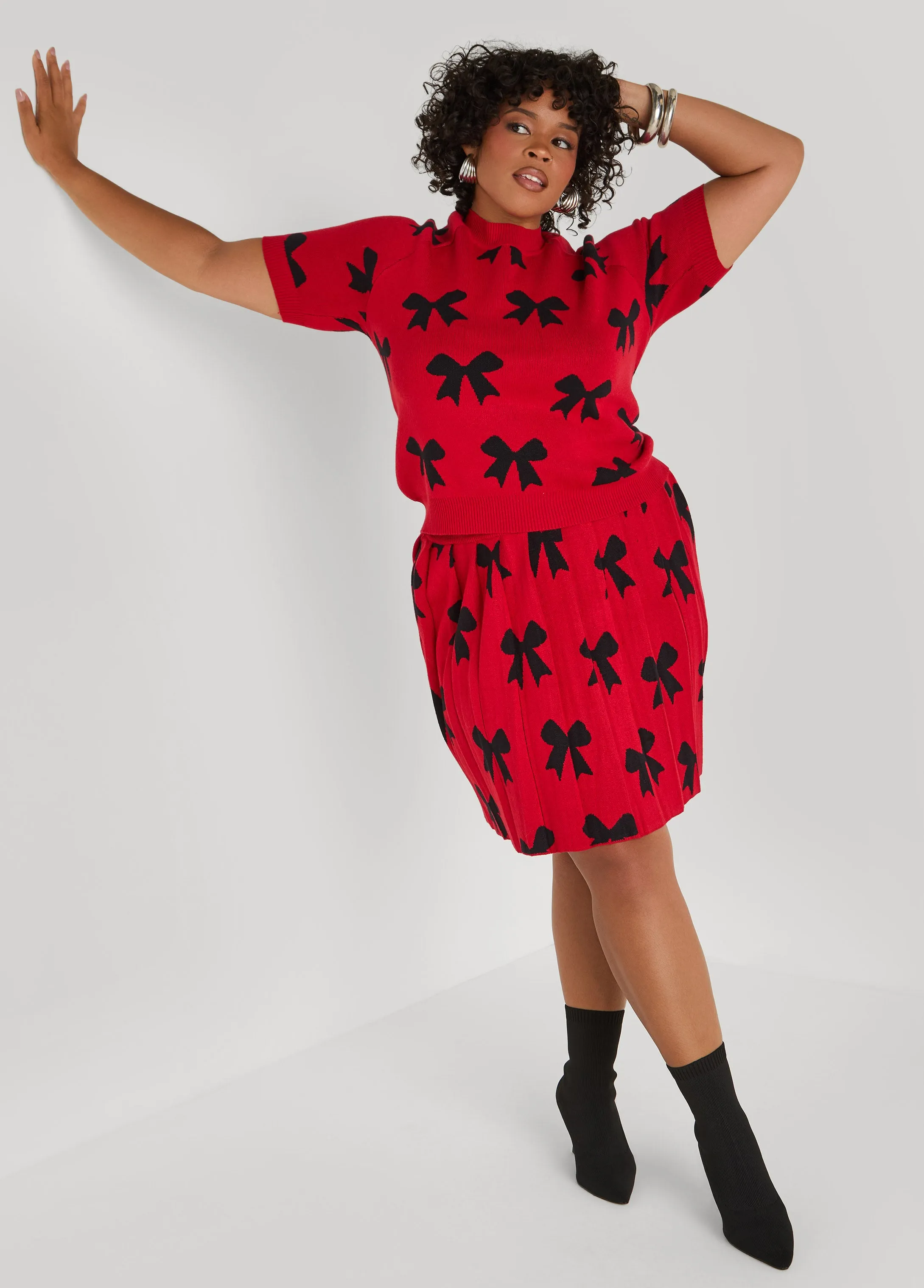 Pleated Bow Mini Skirt sold by Ashley Stewart product image thumbnail 2