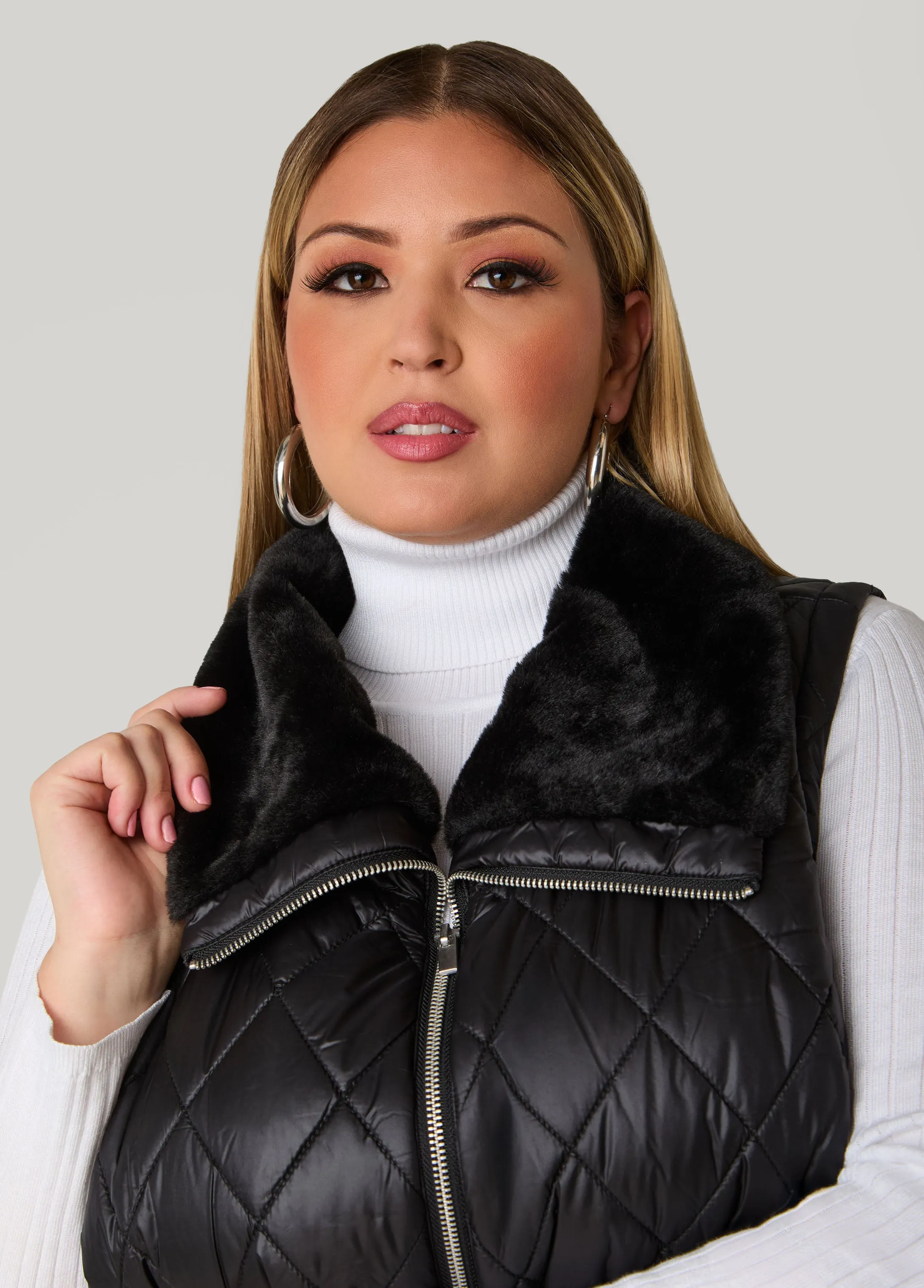 Faux Fur Trimmed Quilted Vest sold by Ashley Stewart product image thumbnail 2