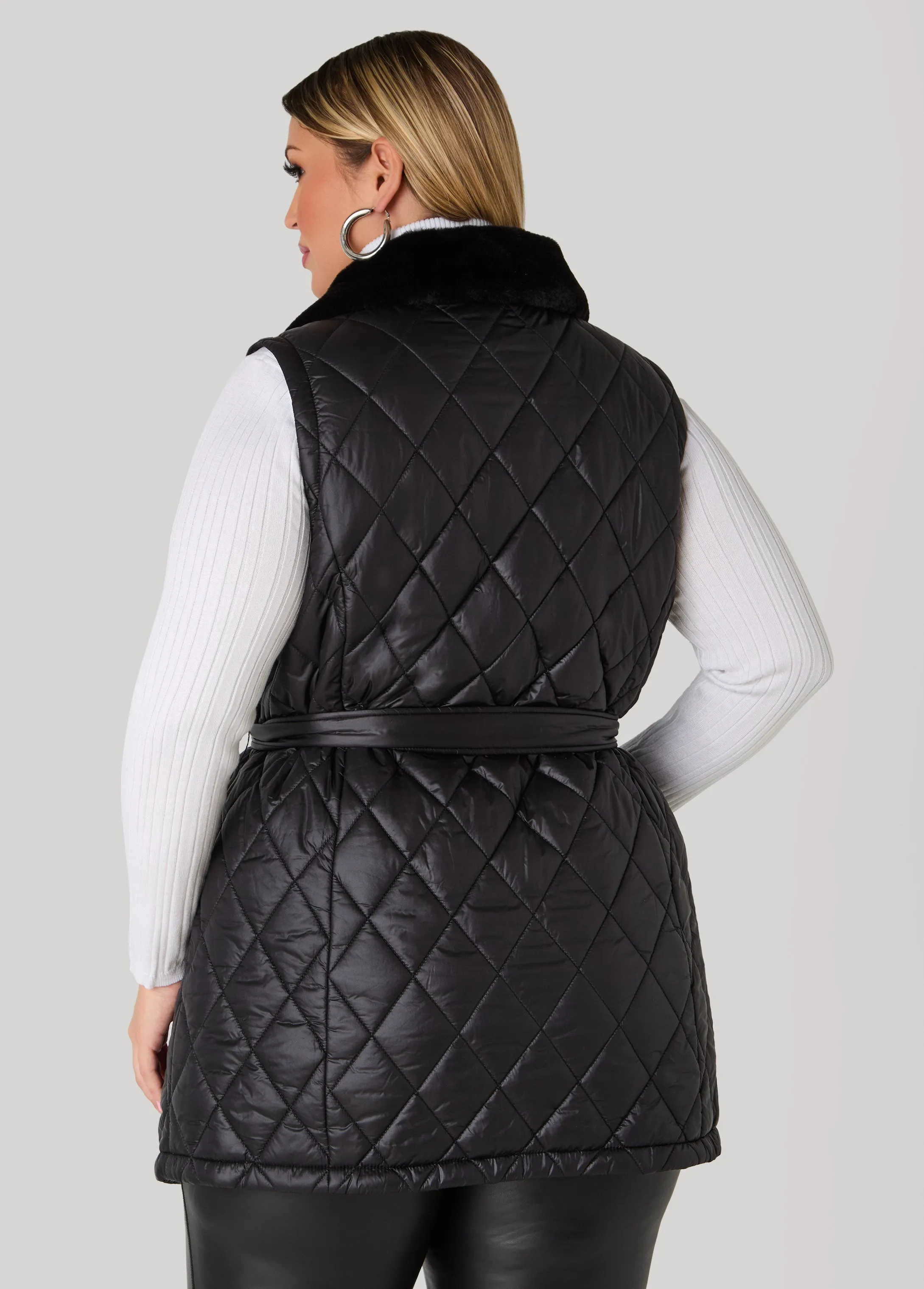 Faux Fur Trimmed Quilted Vest sold by Ashley Stewart product image thumbnail 4
