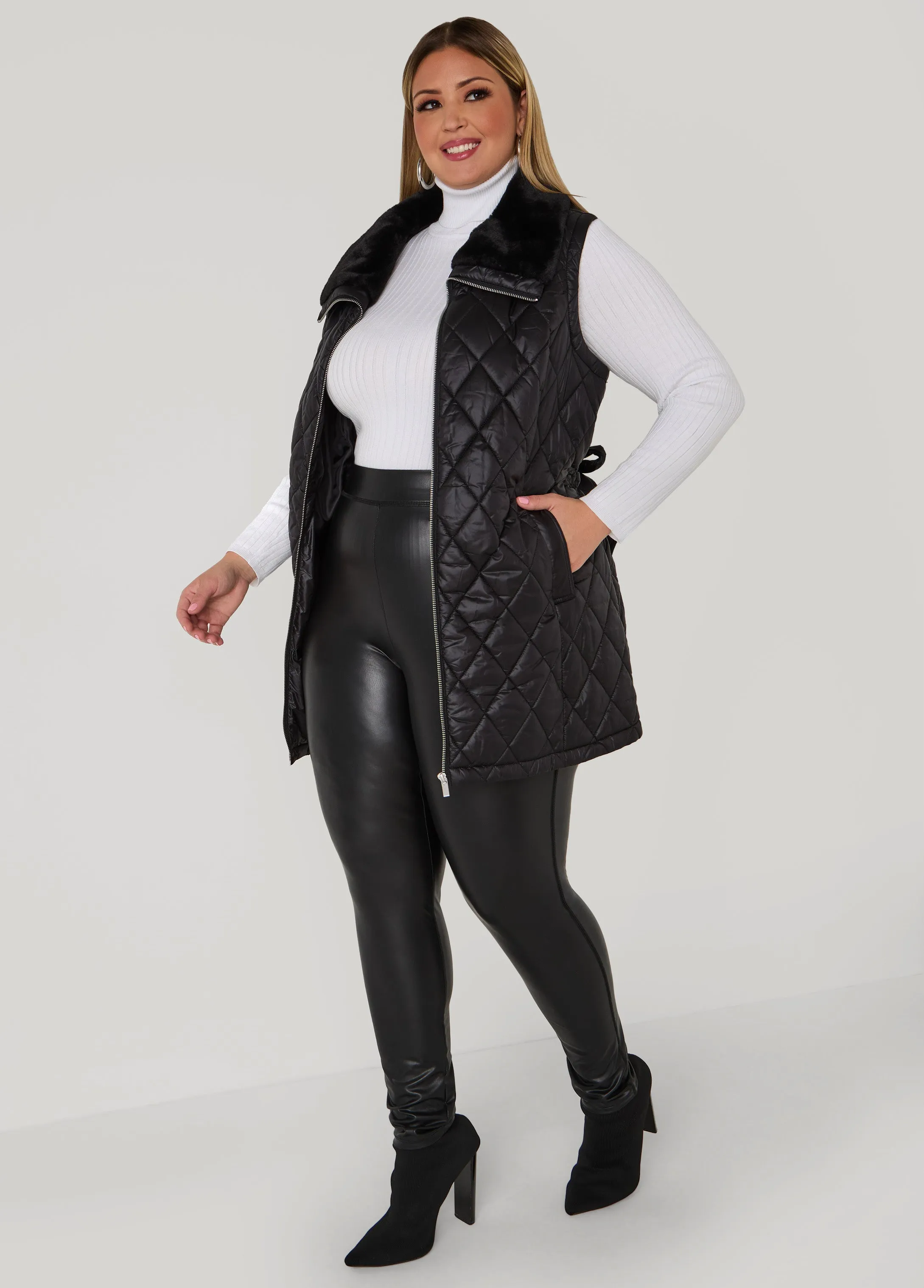 Faux Fur Trimmed Quilted Vest sold by Ashley Stewart product image thumbnail 3