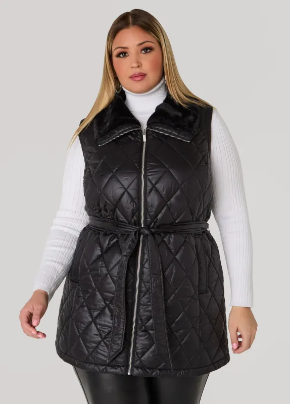 Faux Fur Trimmed Quilted Vest sold by Ashley Stewart