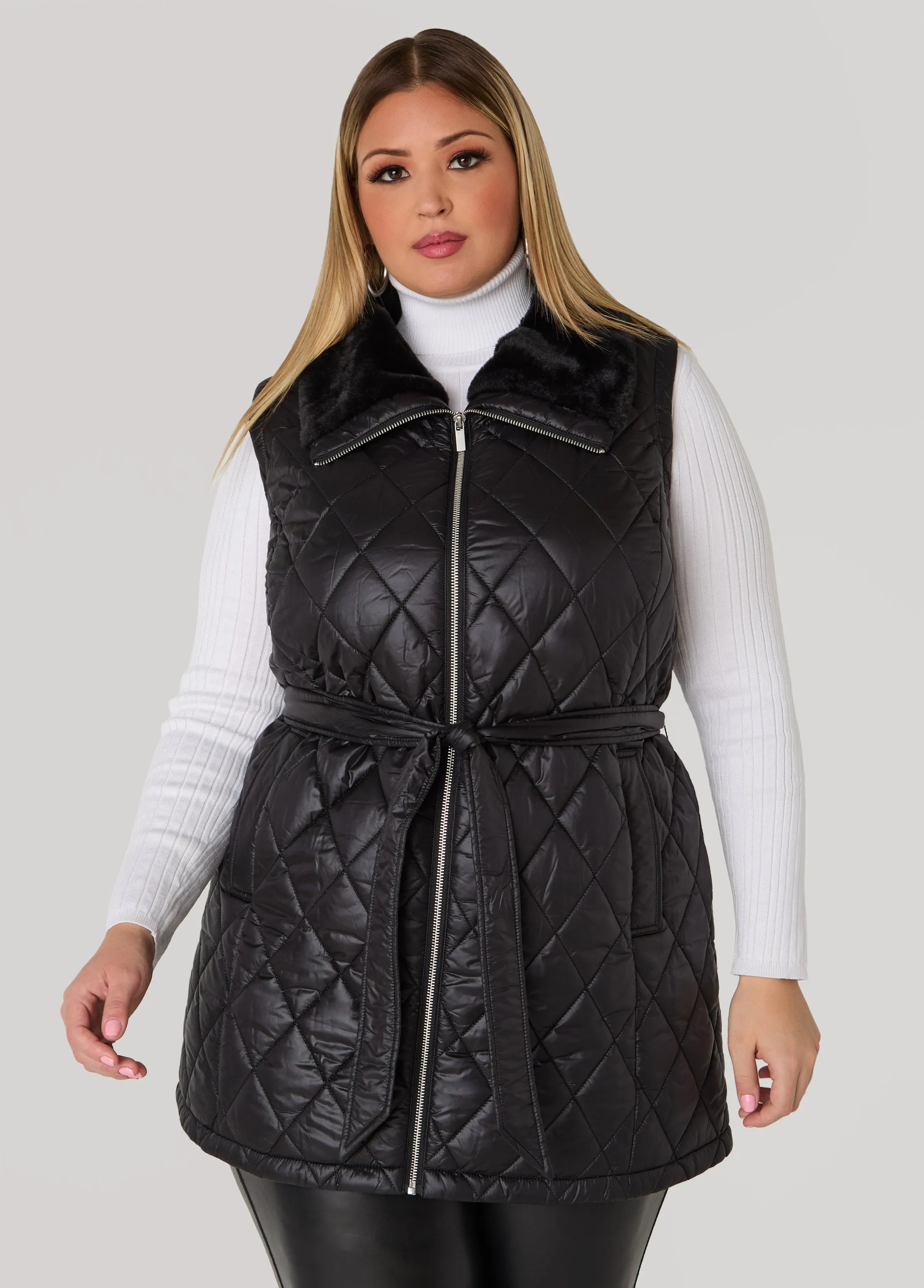 Faux Fur Trimmed Quilted Vest sold by Ashley Stewart