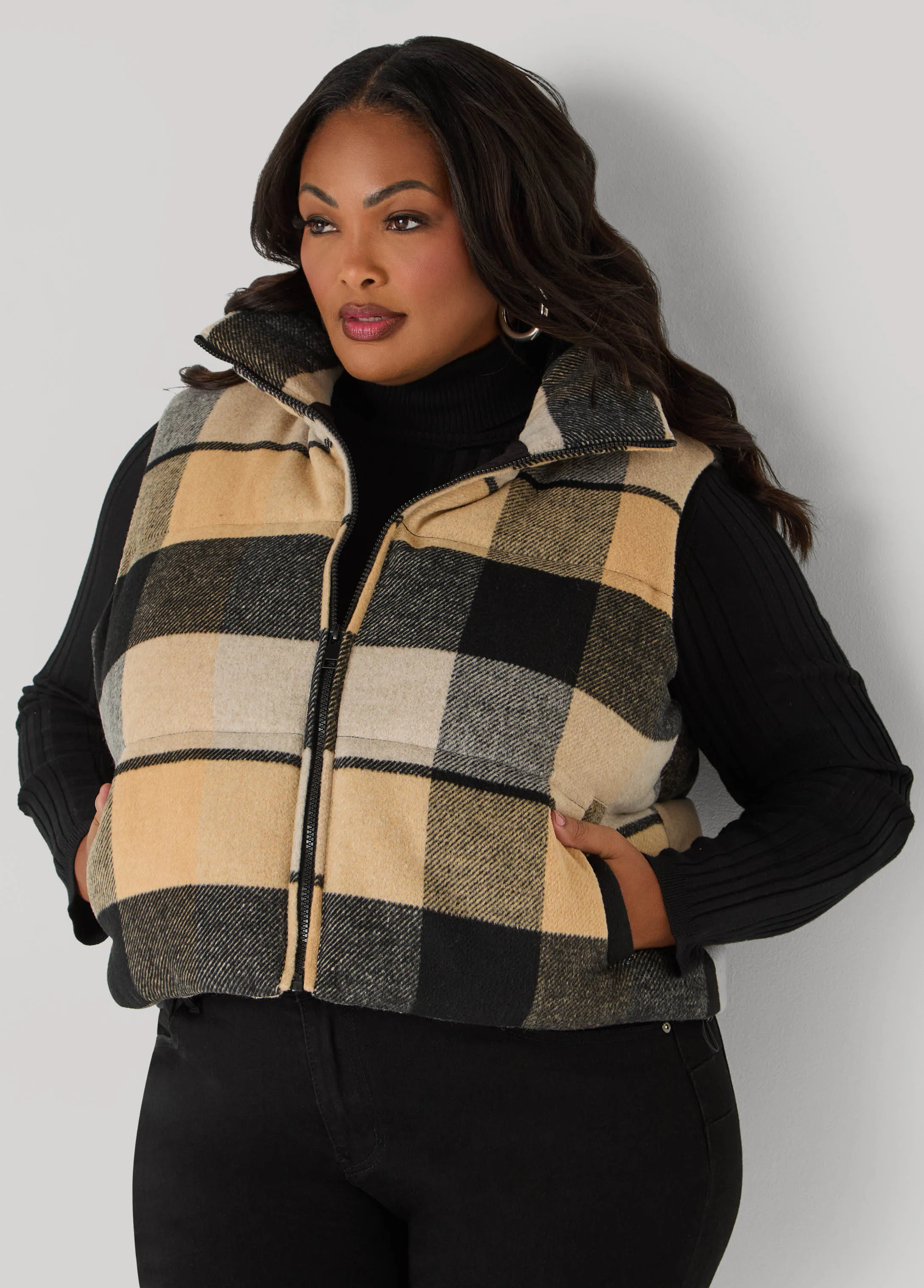Cropped Plaid Vest sold by Ashley Stewart