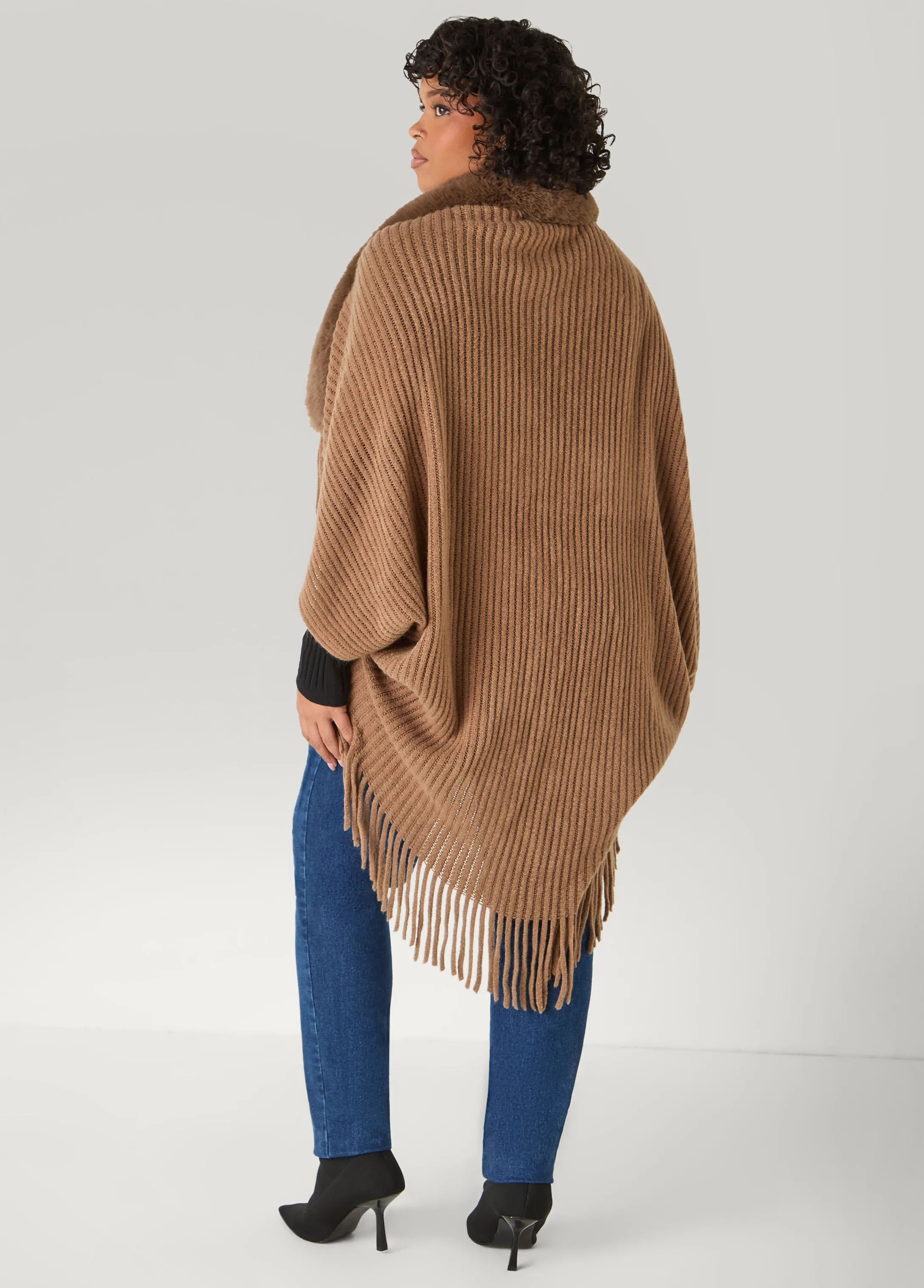 Faux Fur Trimmed Ribbed Ruana sold by Ashley Stewart product image thumbnail 2