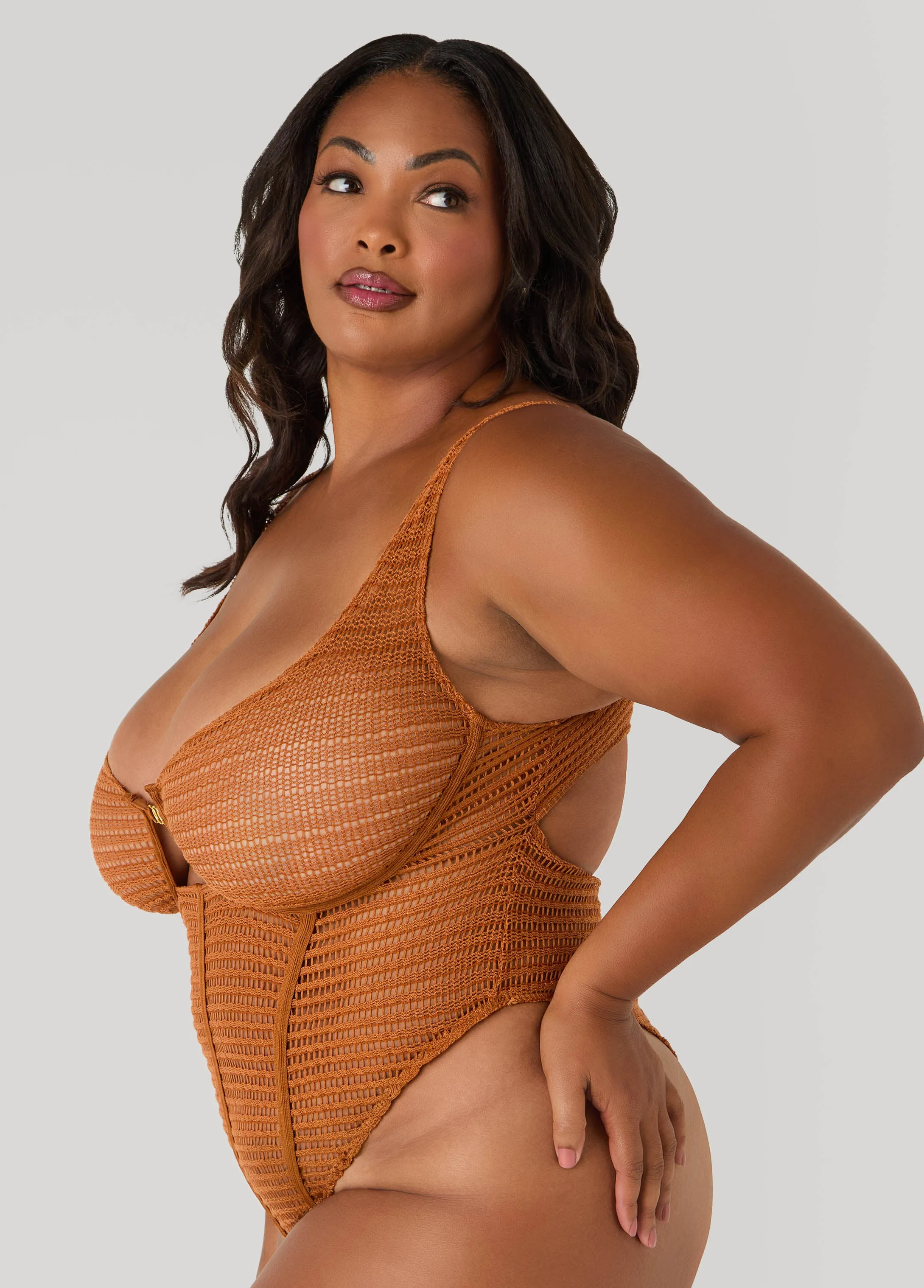 Ring Embellished Crochet Bodysuit sold by Ashley Stewart product image thumbnail 3