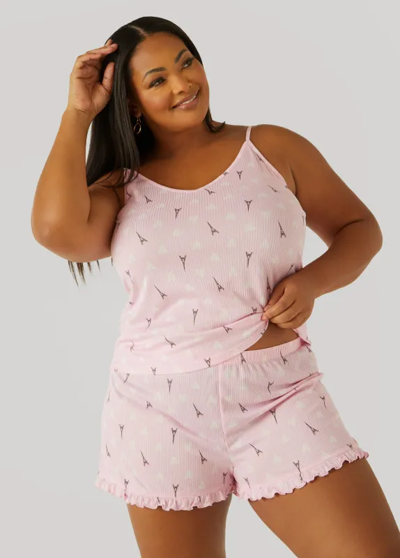 Paris Dreams Printed Shorts Set sold by Ashley Stewart