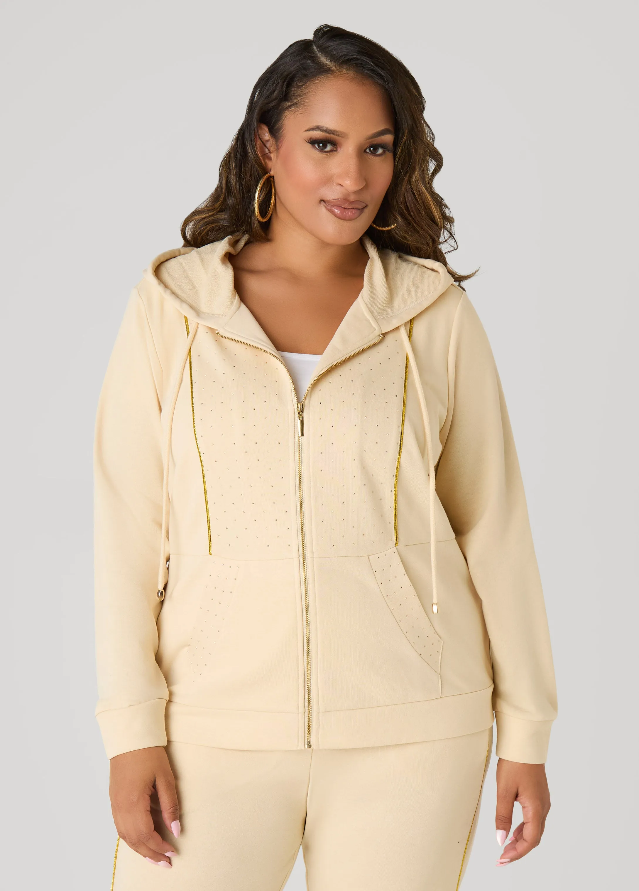 Studded French Terry Hoodie sold by Ashley Stewart
