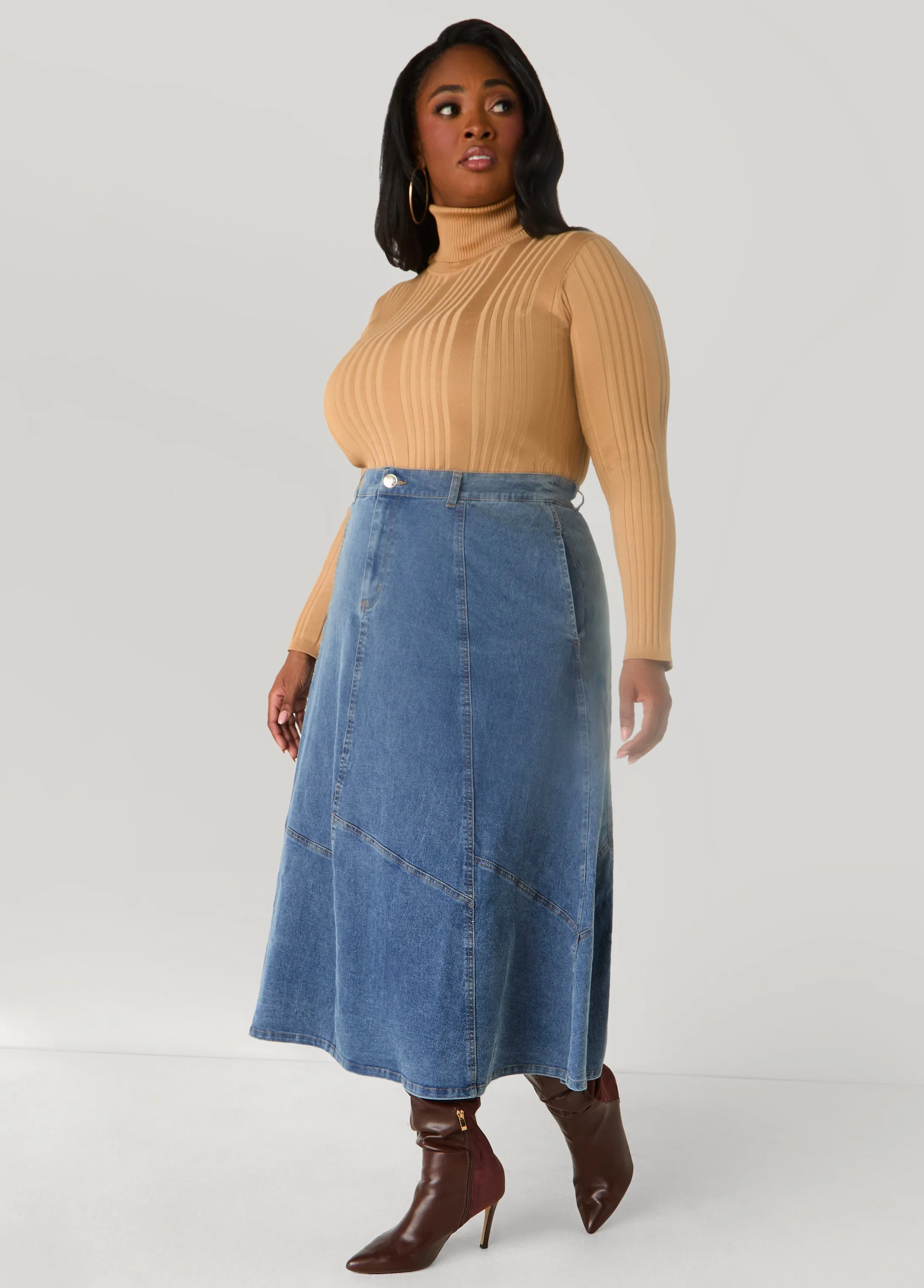 Patchwork Denim Midaxi Skirt sold by Ashley Stewart product image thumbnail 3