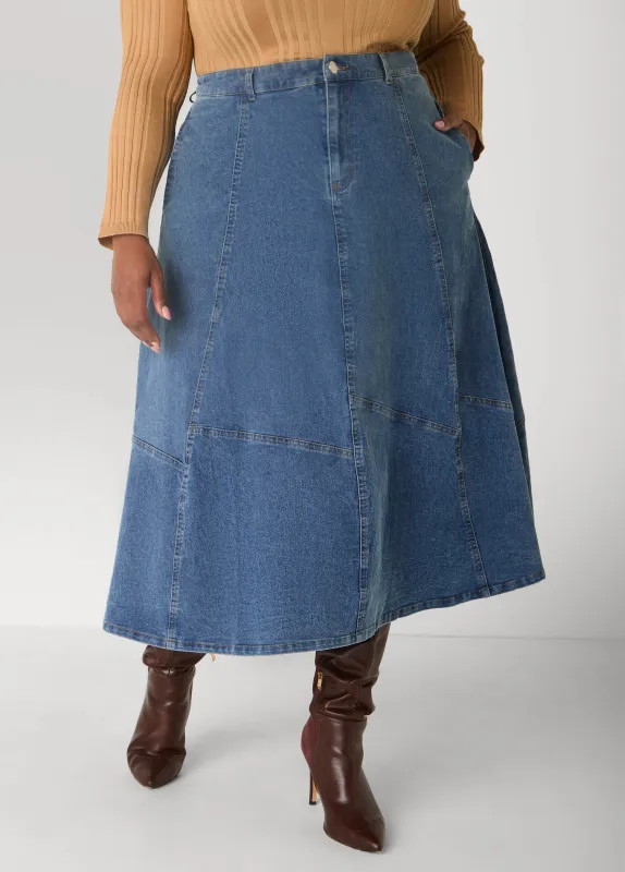 Patchwork Denim Midaxi Skirt sold by Ashley Stewart