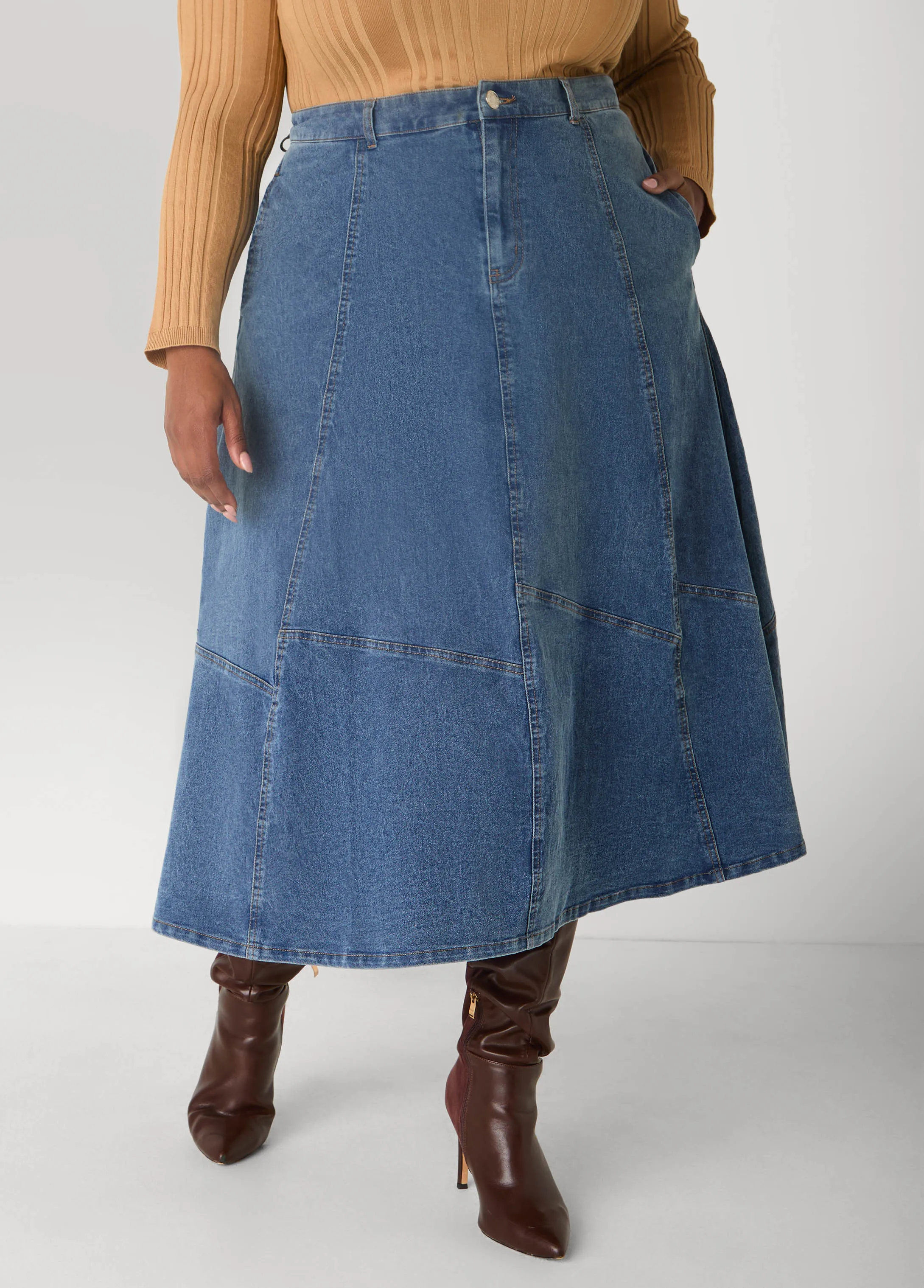Patchwork Denim Midaxi Skirt sold by Ashley Stewart