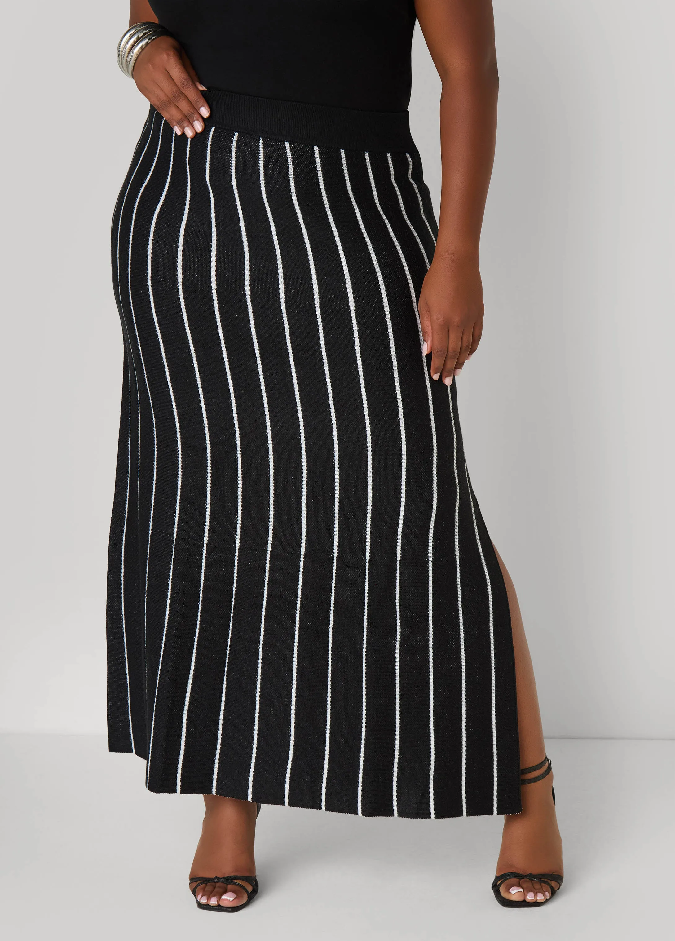 Striped Intarsia Sweater Skirt sold by Ashley Stewart