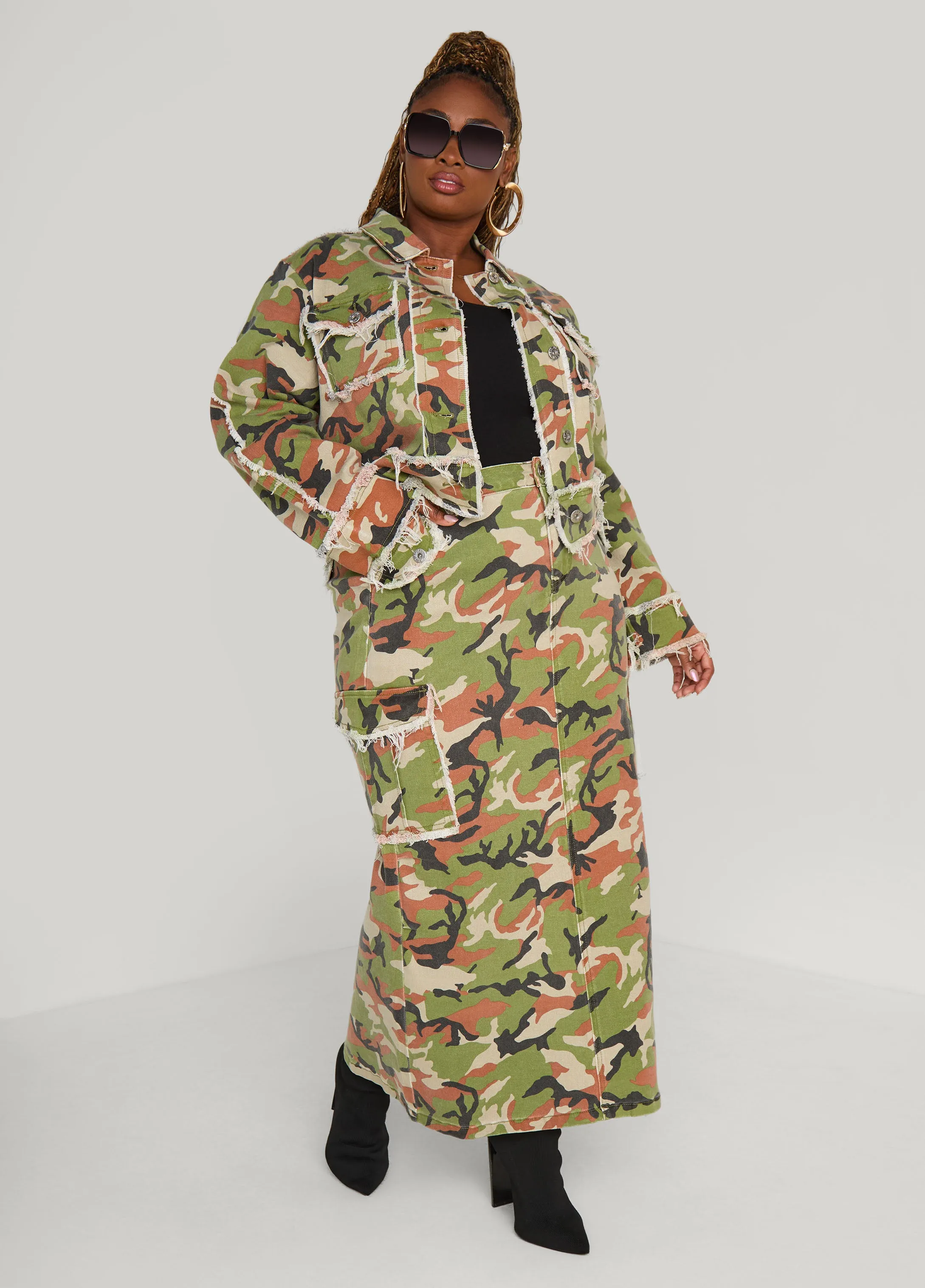 Cropped Camo Print Denim Jacket sold by Ashley Stewart product image thumbnail 2